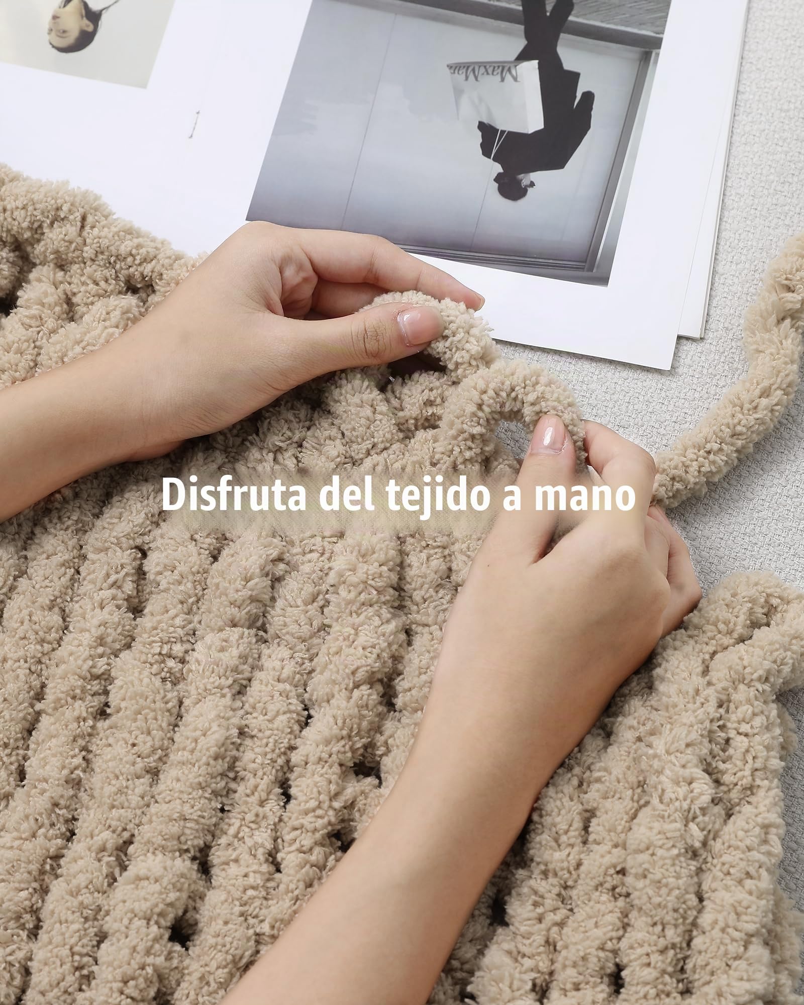Cozyful Hilo grueso para tejer a mano, hilo grueso #9 para ganchillo, hilos de manta de punto súper grueso, hilos de felpilla gruesos grandes, paquete de 8 (32 yardas 8 onzas cada madeja), caqui