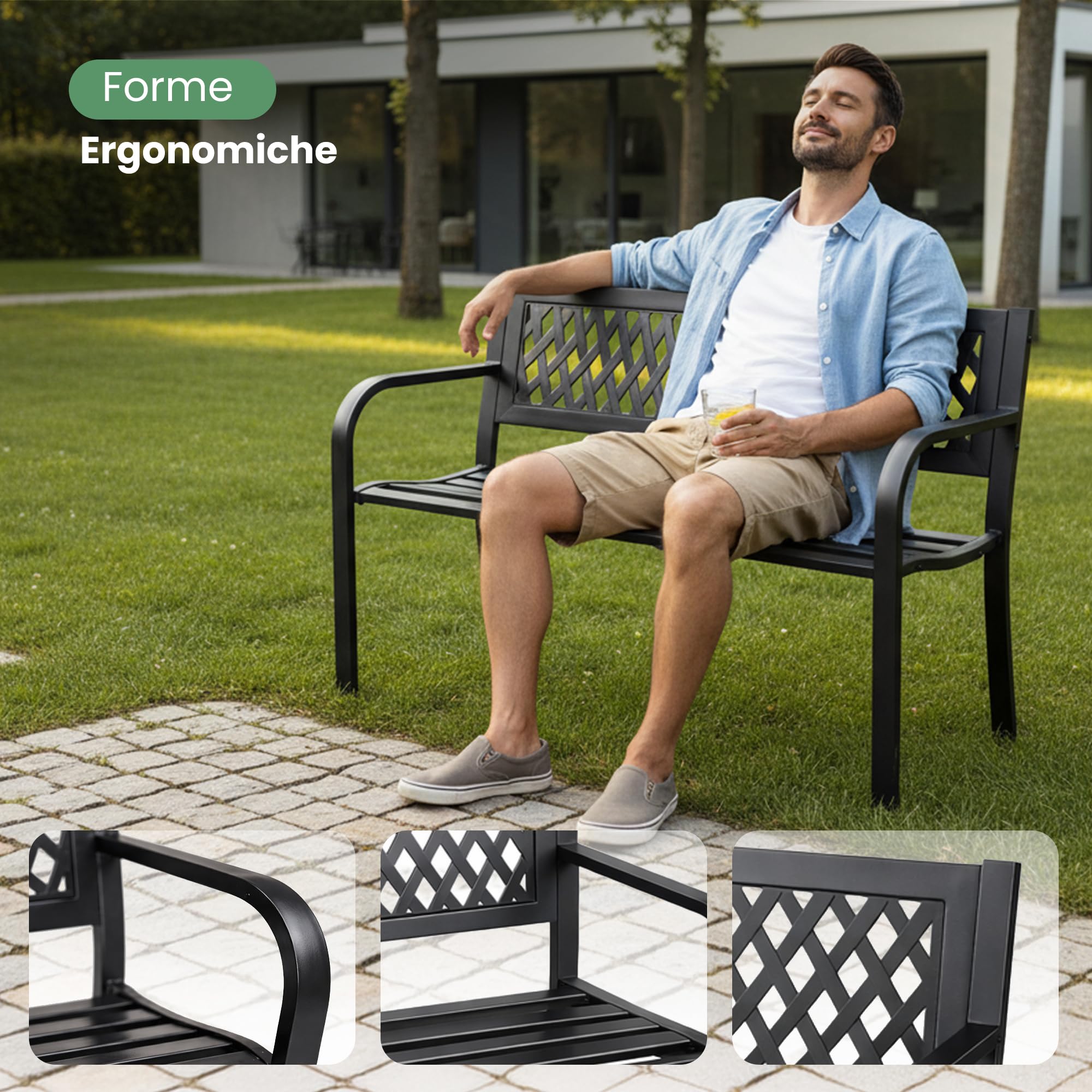 AKORD Panchina da Giardino KALIA in Acciaio 122 cm Nero