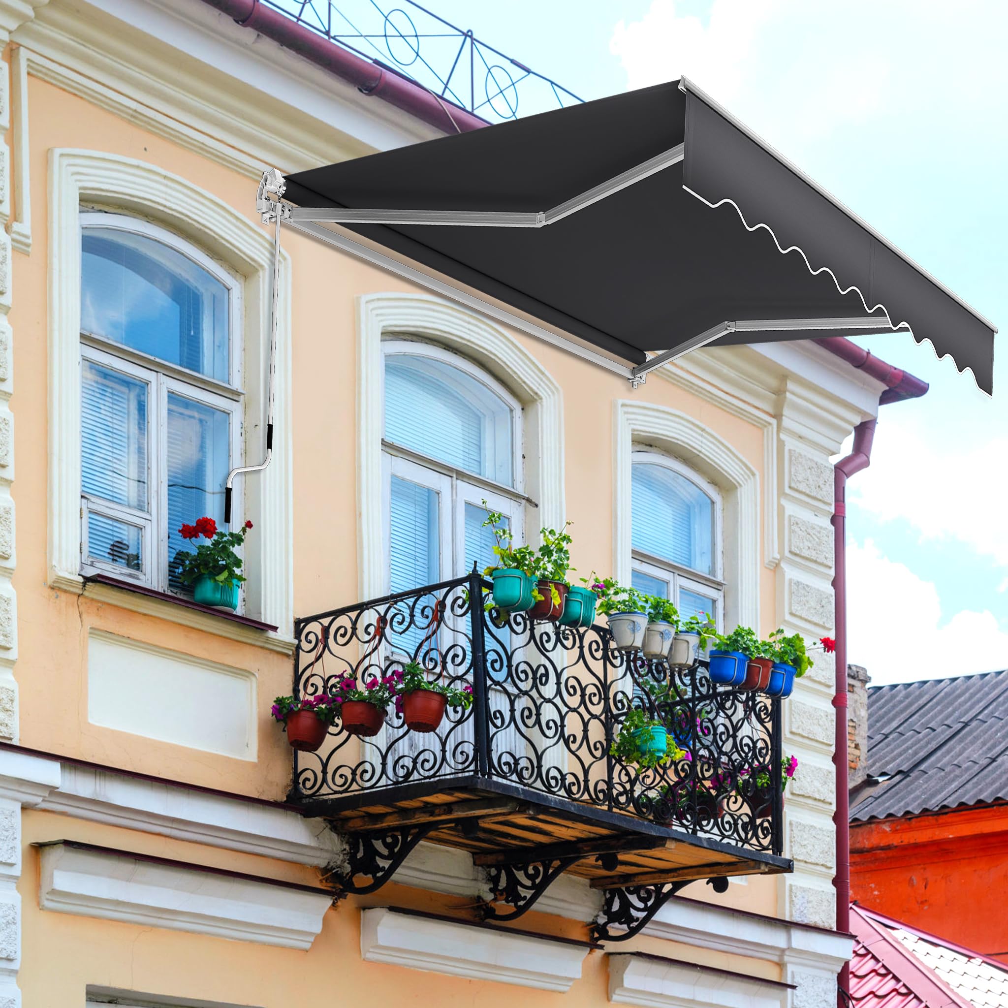 NAIZY Markiza z przegubem 3 x 2,5 m, markiza chroniąca przed słońcem, na balkon, taras, ciemnoszary