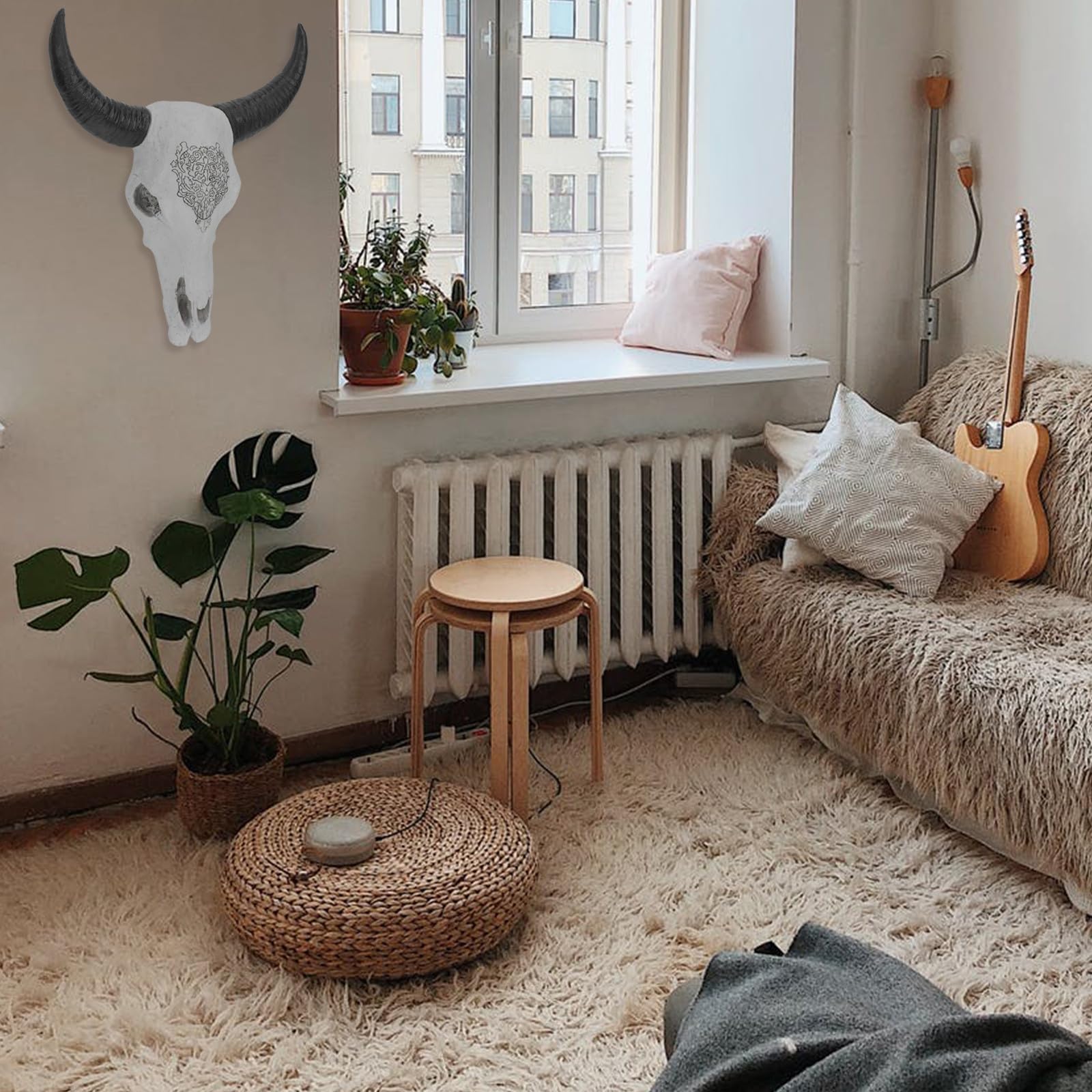 Kichvoe Decorazione da Parete Teschio Corna di Bue in Resina Creativa per Bar e Casa, Scultura Murale Salvaspazio di Stile per Arredamento Commerciale