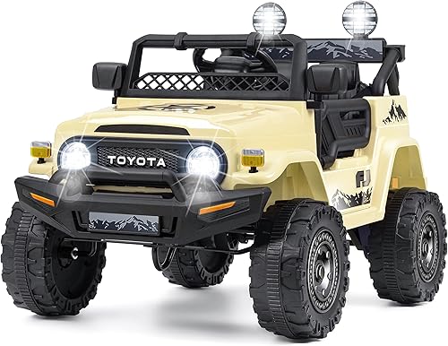 Toyota FJ40 con licencia de 12 V para niños, 35 W x 2 baterías todoterreno para montar en camión, 3 velocidades, 6 luces LED, bocina, MP3USB, autos disponible en Yaxa El Salvador