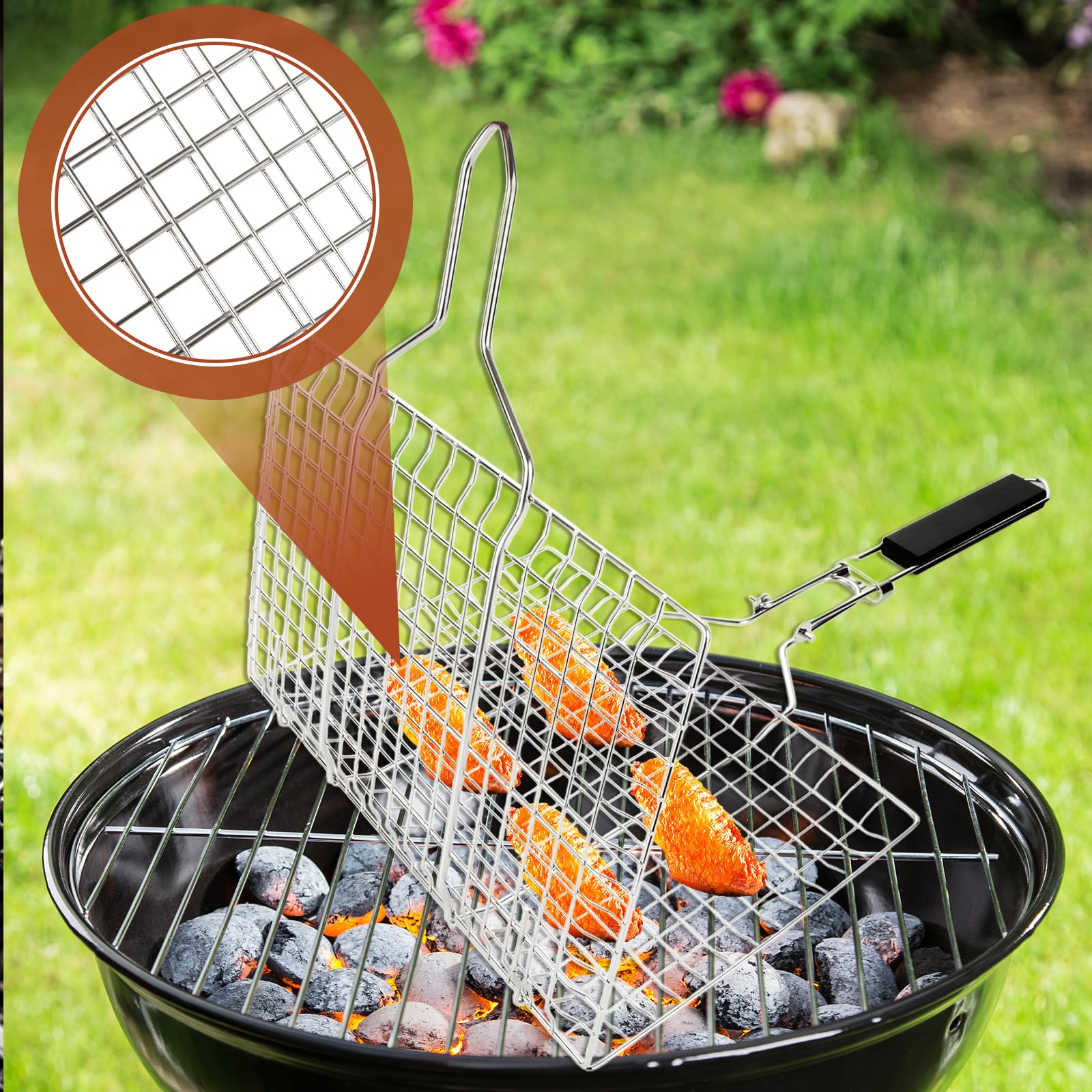 Penobon Panier Barbecue Pliable En Acier Inoxydable - Avec Poignée Amovible, Brosse Et Sac De Rangement