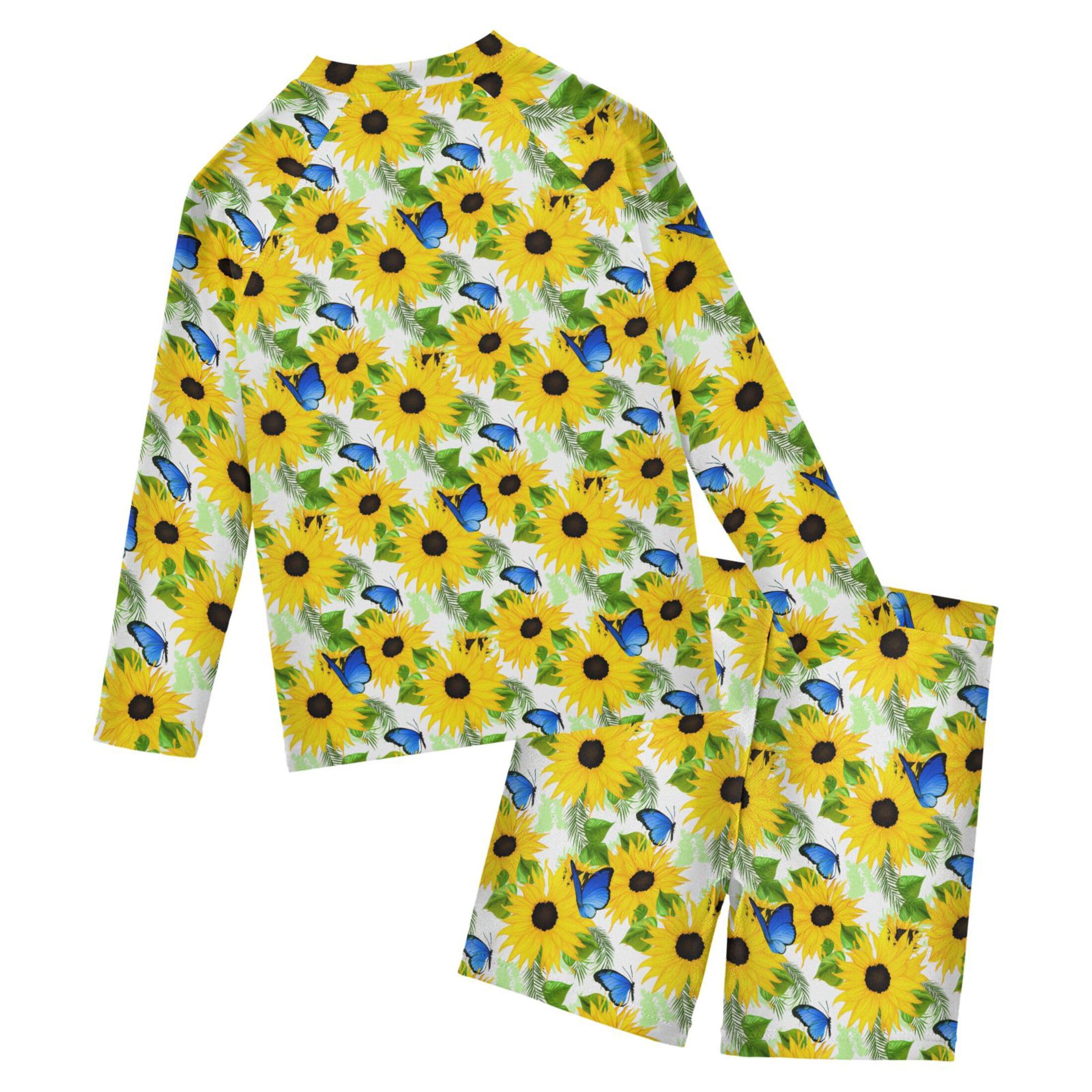 Butterfly Sunflower Toddler and Baby Boys' 2-Piece Swimsuit Trunk, Long Sleeve Rashguard Bathing Suit B0403974