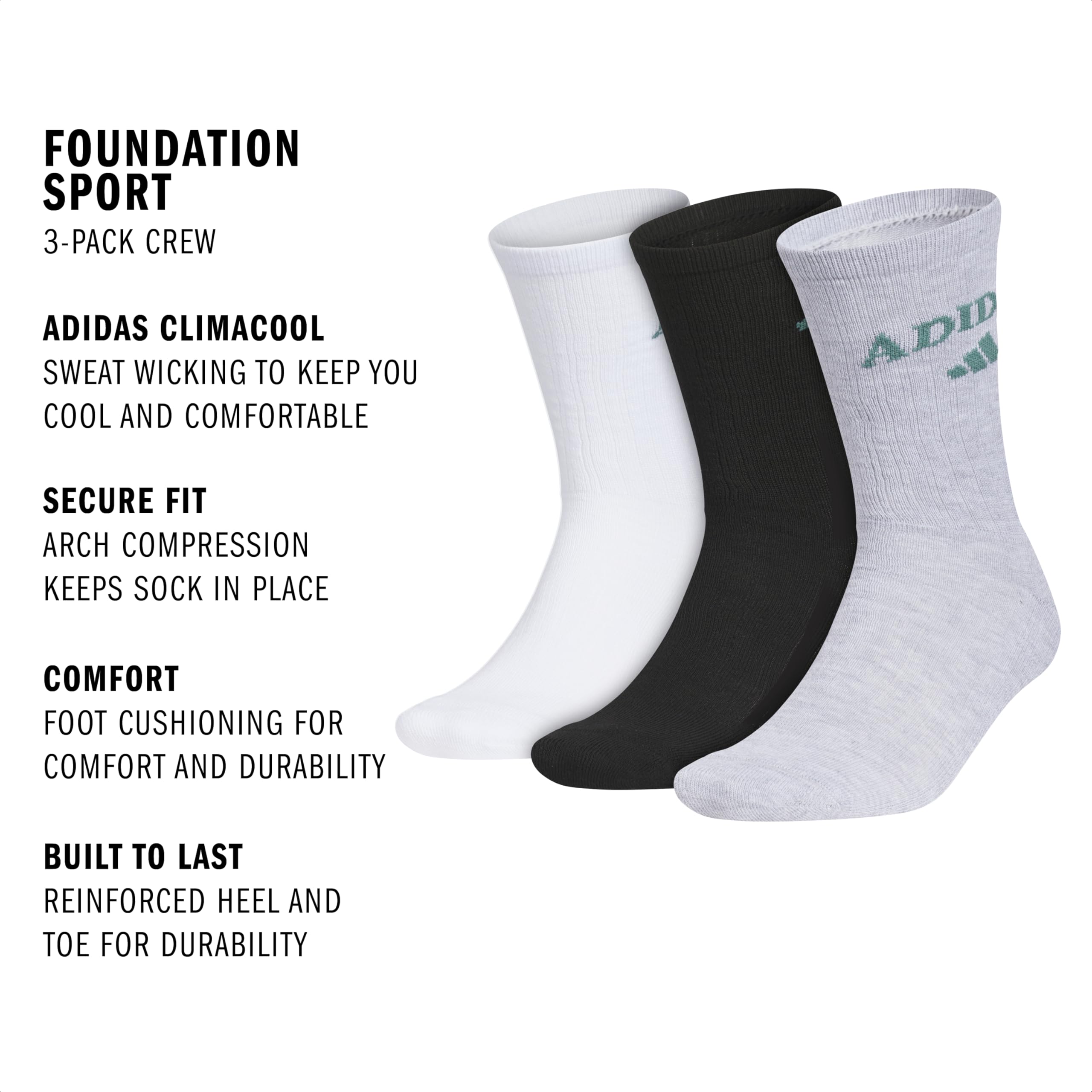 adidas Men's Foundation Sport 3-pack Crew Calcetines de tripulación Hombre (Pack de 3)