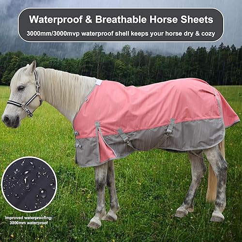 Miniatura 4 de 1200 Denier Rip-Stop Turnout Rain Sheet Lightweight Waterproof Breathable Horse Blanket (No Fill) Pinkgrey 72" Rosado/Gris