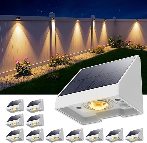 Paquete de 12 luces solares para valla al aire libre, impermeables, con lente LED blanca cálida, para jaula de piscina exterior, patio, riel,