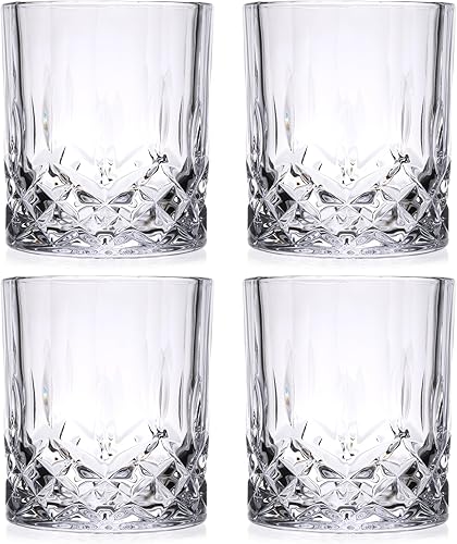 inmute Glim - Vasos de whisky de 11 onzas, vaso de vidrio con corte de cristal, juego de 4 vasos de estilo antiguo, vasos para whisky, bourbon, ron,