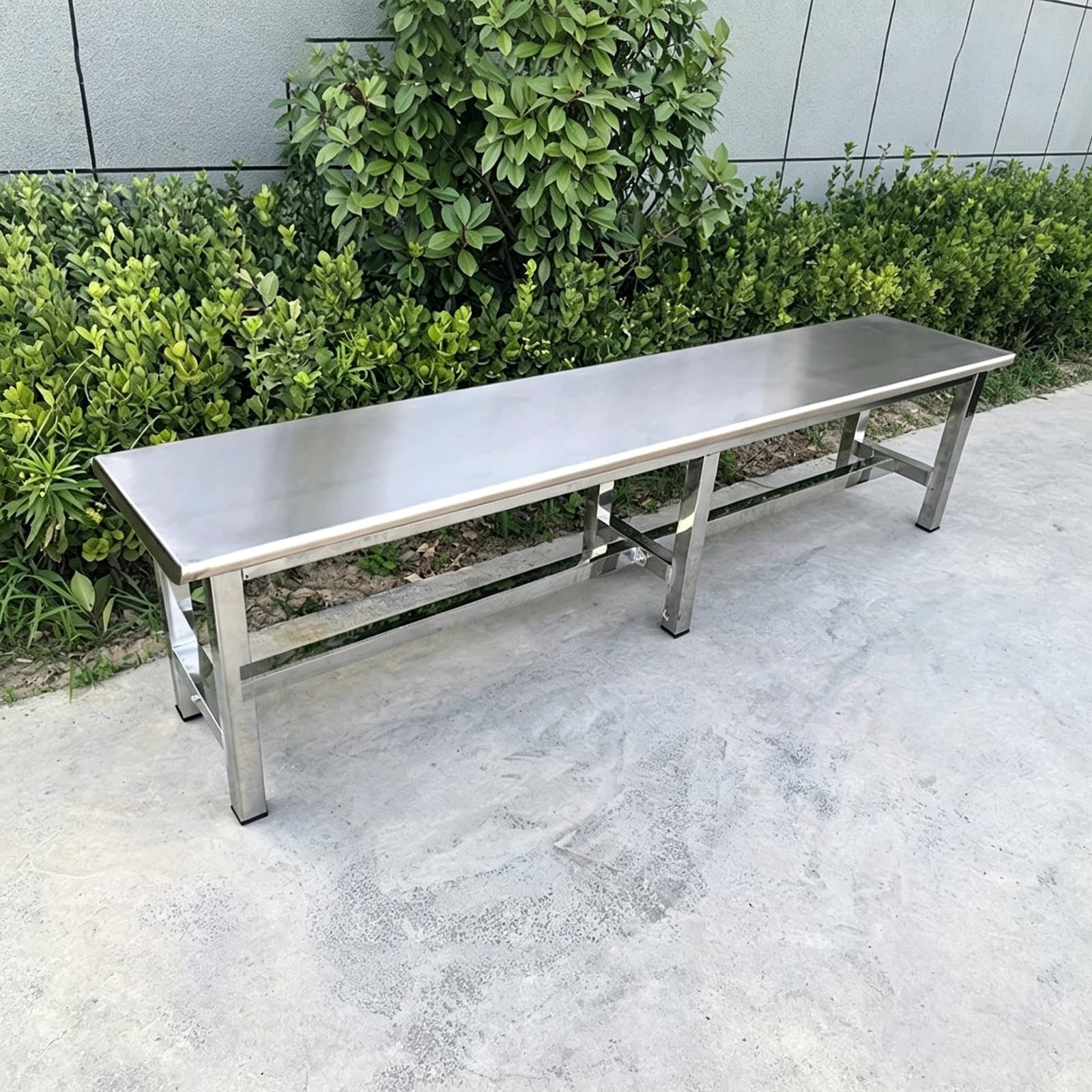 Banco de acero inoxidable resistente para exteriores, asiento de jardín sin respaldo para terraza y uso comercial, moderno banco de metal de 140 cm para mayor durabilidad y estilo