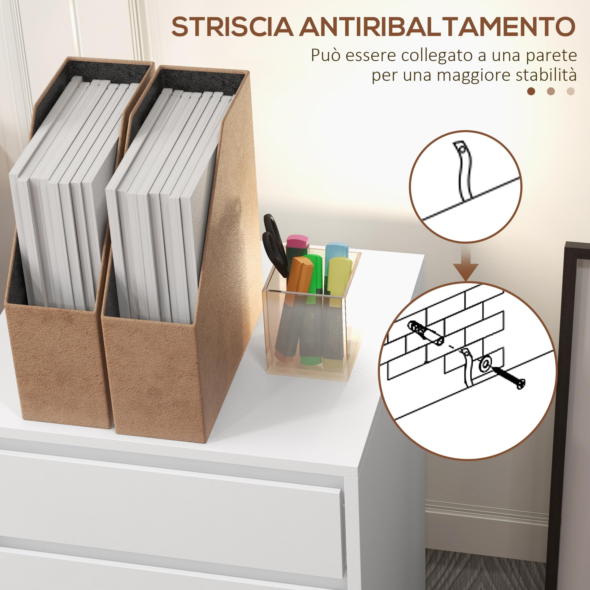 HOMCOM Schedario da Ufficio con 4 Cassetti, Ruote a Freno, Cassettiera Scrivania per Lettera/Formato A4/Legale, Cassettiera Ufficio per Studio Sotto Scrivania, 46x40x65 cm, Bianco