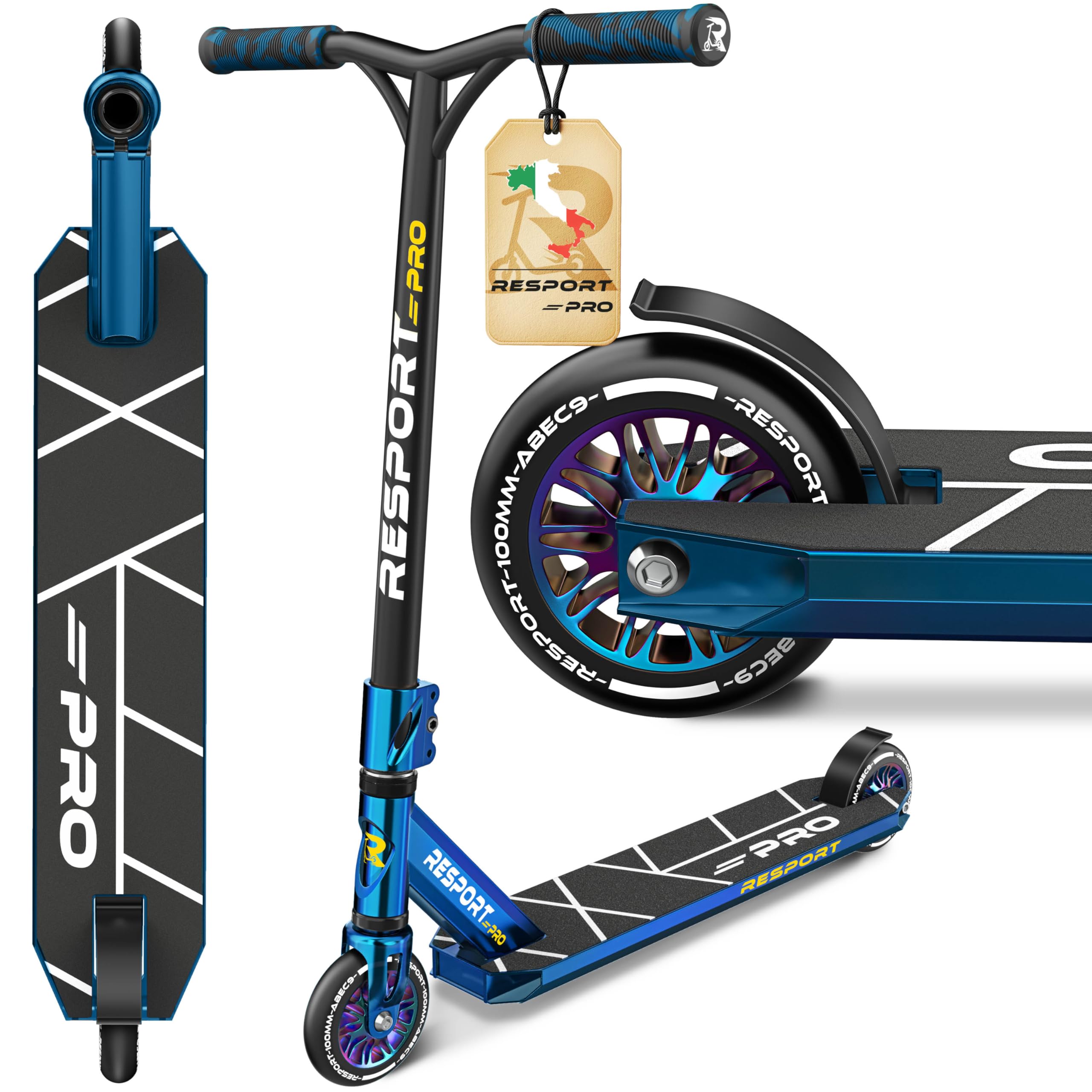 RE:SPORT Stunt Scooter Revo Pro per bambini e adulti con supporto, 110 mm, ruote in PU e Y-Bar, per acrobazie e monopattino ABEC 9, cuscinetti a sfera