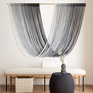 Flber Macrame Wall Hanging Large-Scale Dip-Dye Blue Bohemian Yarn Tapest...