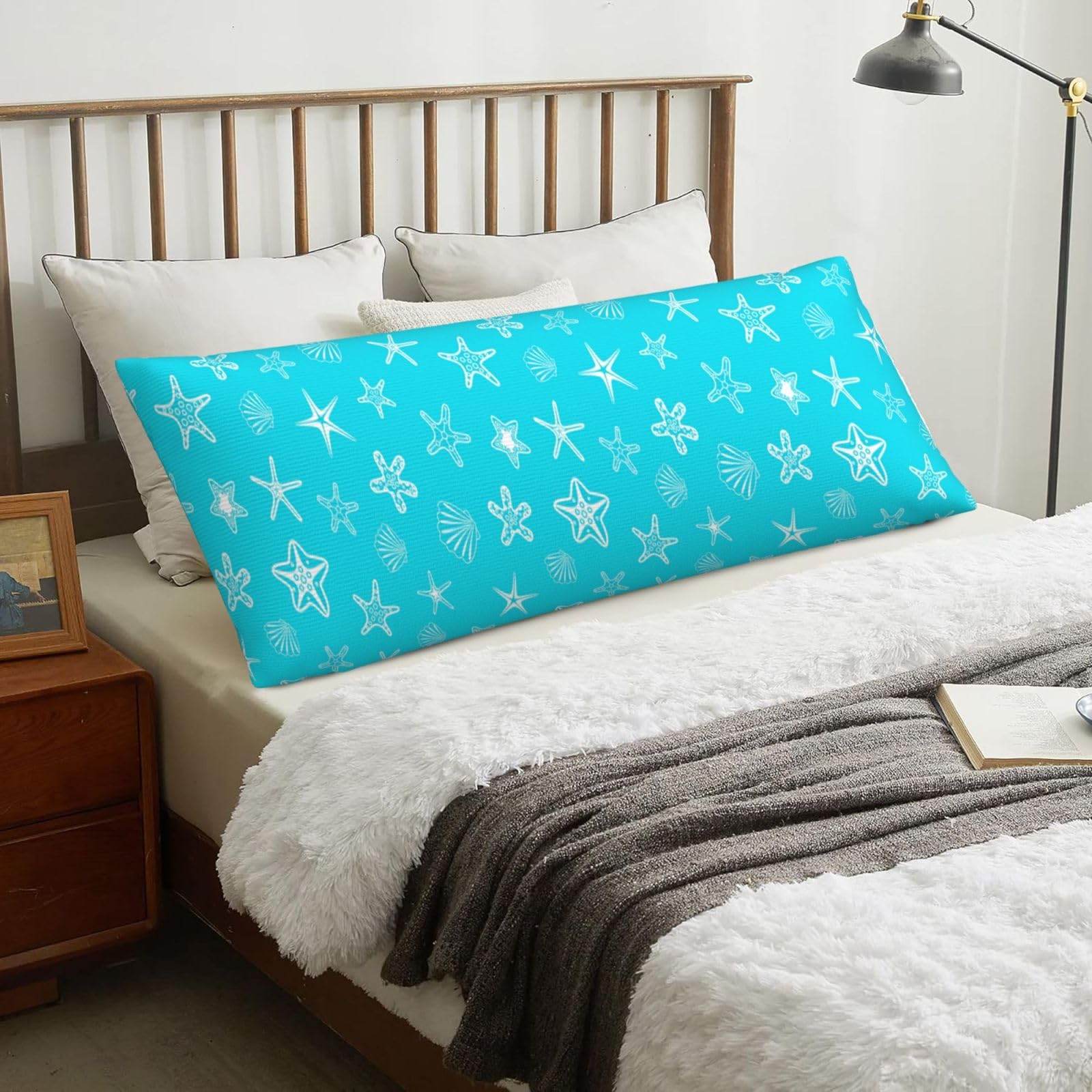 Seashells Starfishes Blue, Body Pillow Cover with Zipper,Long Body Pillowcase 20 x 60 in
