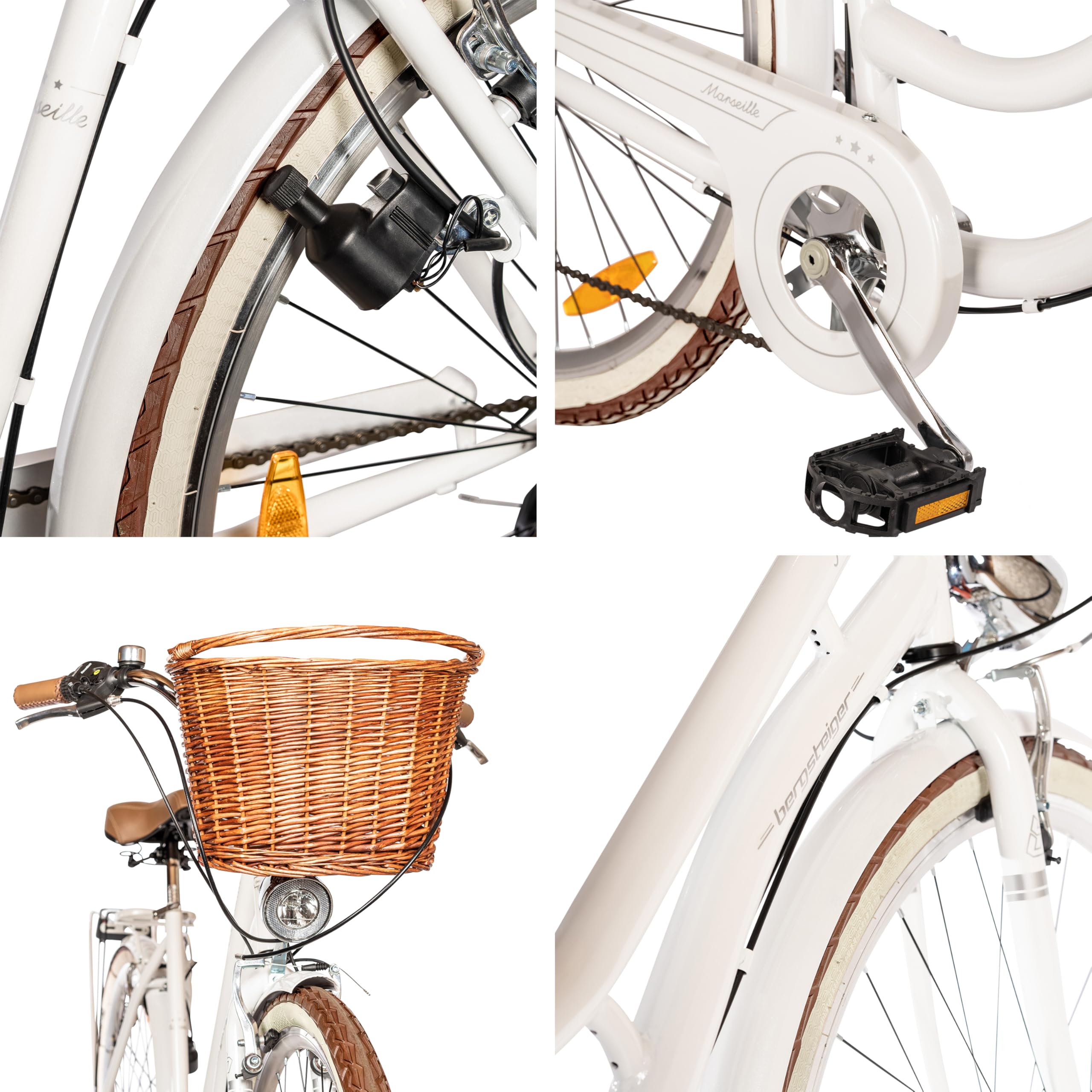 Bergsteiger Marseille 26/28 Zoll Damen Citybike im Retro-Design | Modisches Damenrad ab 150 cm Groesse mit 6 Gängen, Rattan-Korb und StVZO Licht. Zu 90% komplett vormontiert geliefert.