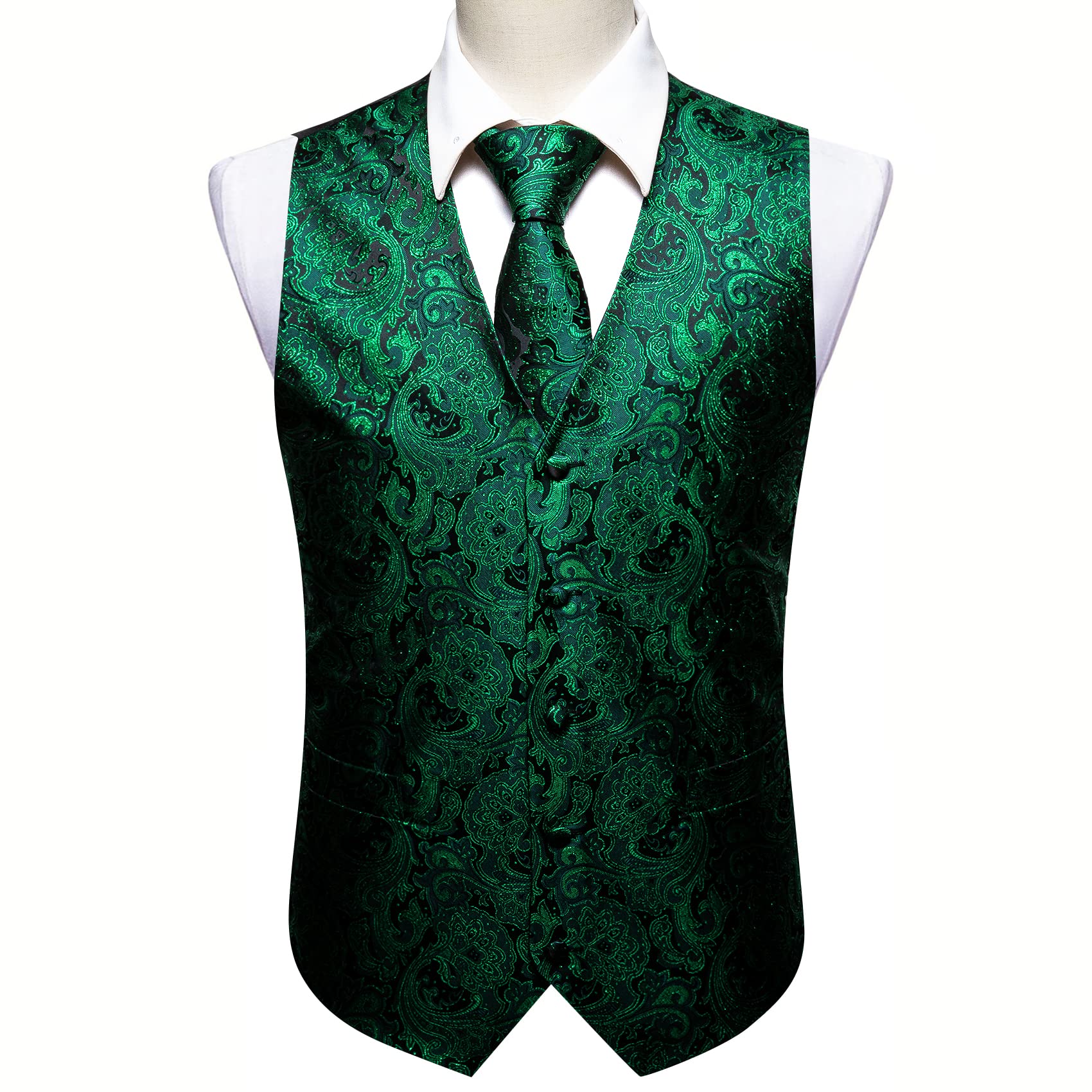 Barry.Wang Gilet da uomo in seta con motivo cachemire, stile formale, per il tempo libero, con scollo a V, gilet e cravatta, set da matrimonio