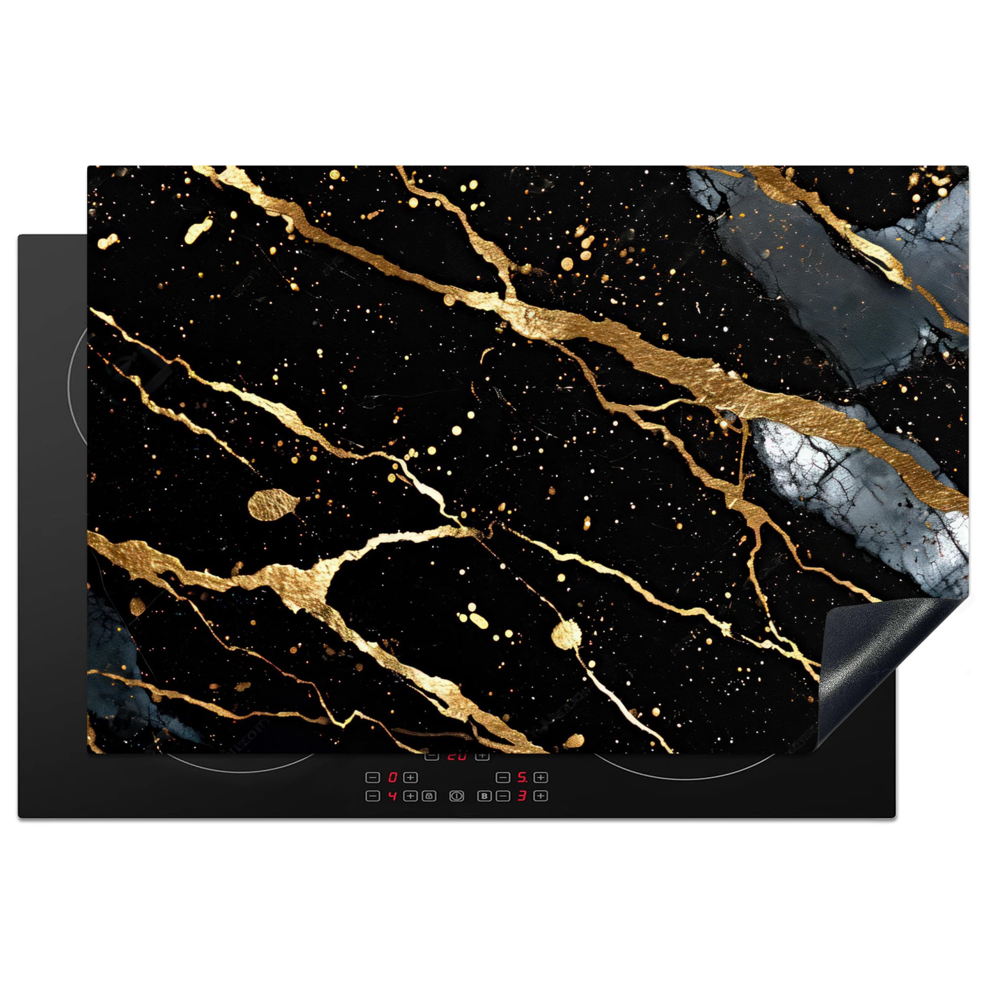 KitchenYeah© Induction Hob Protector Mat 20.5"x30.7" / 78x52 cm Stove Cap Top Cover Kitchen Cooker Covers for Electric Hobs Vinyl Marble - Black - Gold - Texture — image 1