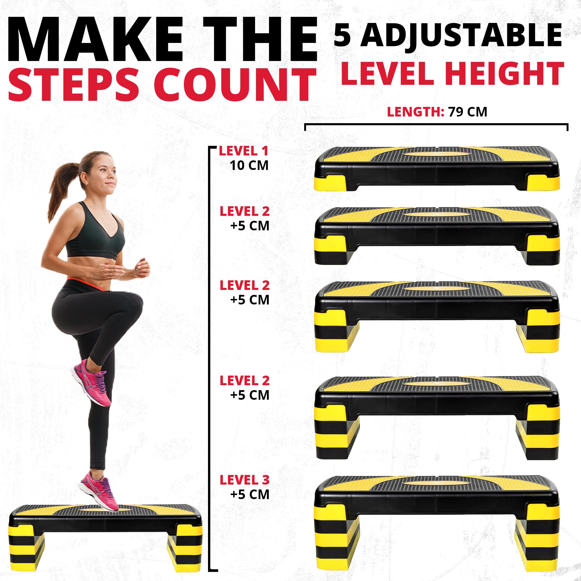 MAXSTRENGTH Aerobic Step - Height Adjustable Training Stepper | 3x - 5x Height Level 10, 15, 20, 25 and 30 cm Training Step | Non-Slip Steppers Cardio Exercise (Pink, 5 Level MAXSTRENGTH Aerobic Step - Height Adjustable Training Stepper | 3x - 5x Height Level 10, 15, 20, 25 and 30 cm Training Step | Non-Slip Steppers Cardio Exercise (Pink, 5 Level