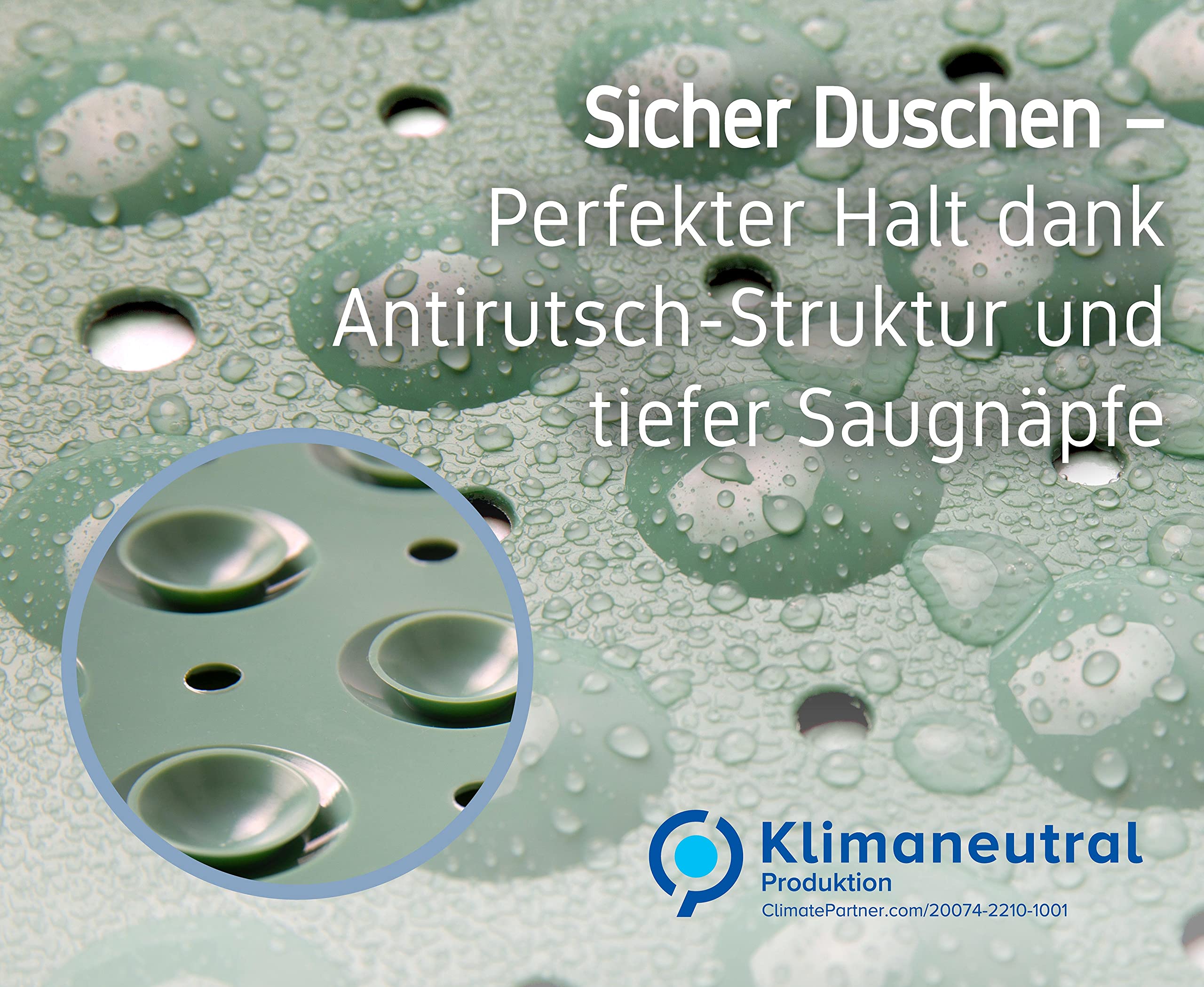 Duschmatte 53x53 cm grün | Antirutschmatte Dusche in Premium-Qualität | komfortable Rutschmatte Wellness | Badematte rutschfest | antibakteriell & maschinenwaschbar | Duscheinlage rutschfest