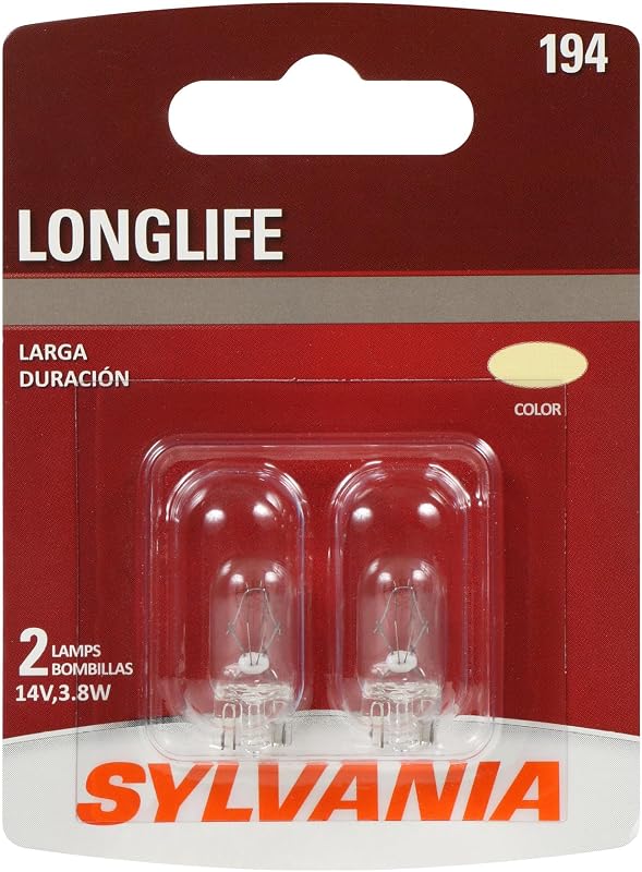 SYLVANIA 194 Long Life Miniature Bulb, Interior Lighting, 2-Pack | Dependable, Extended-Life Miniature Bulb Delivers Consistent, Reliable, Auxillary Illumination