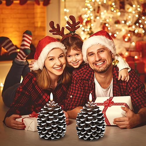 Miniatura 6 de Wondise Velas sin llama con temporizador, funciona con pilas, con mecha 3D, velas de cono de pino de cera real para decoración de interiores de