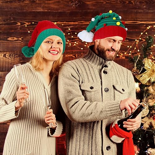 Miniatura 4 de 20 sombreros de Navidad de Papá Noel a granel, sombreros de elfo de Navidad, gorros de punto para invierno, gorras de ganchillo de punto rojo y