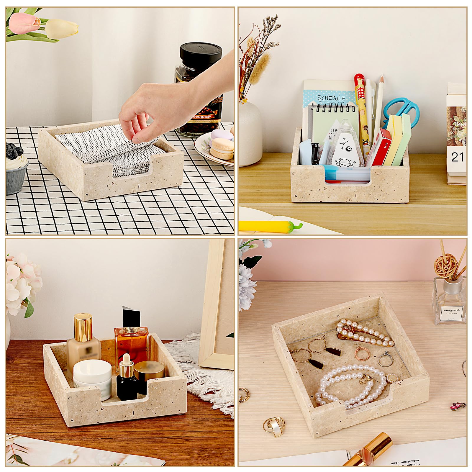 Sumnacon Servilletero de cóctel de travertino para mesa, 6.2 x 6.2 pulgadas, servilleteros cuadrados pequeños, dispensador de servilletas moderno plano para cocina, encimera, mesa de comedor, fiesta
