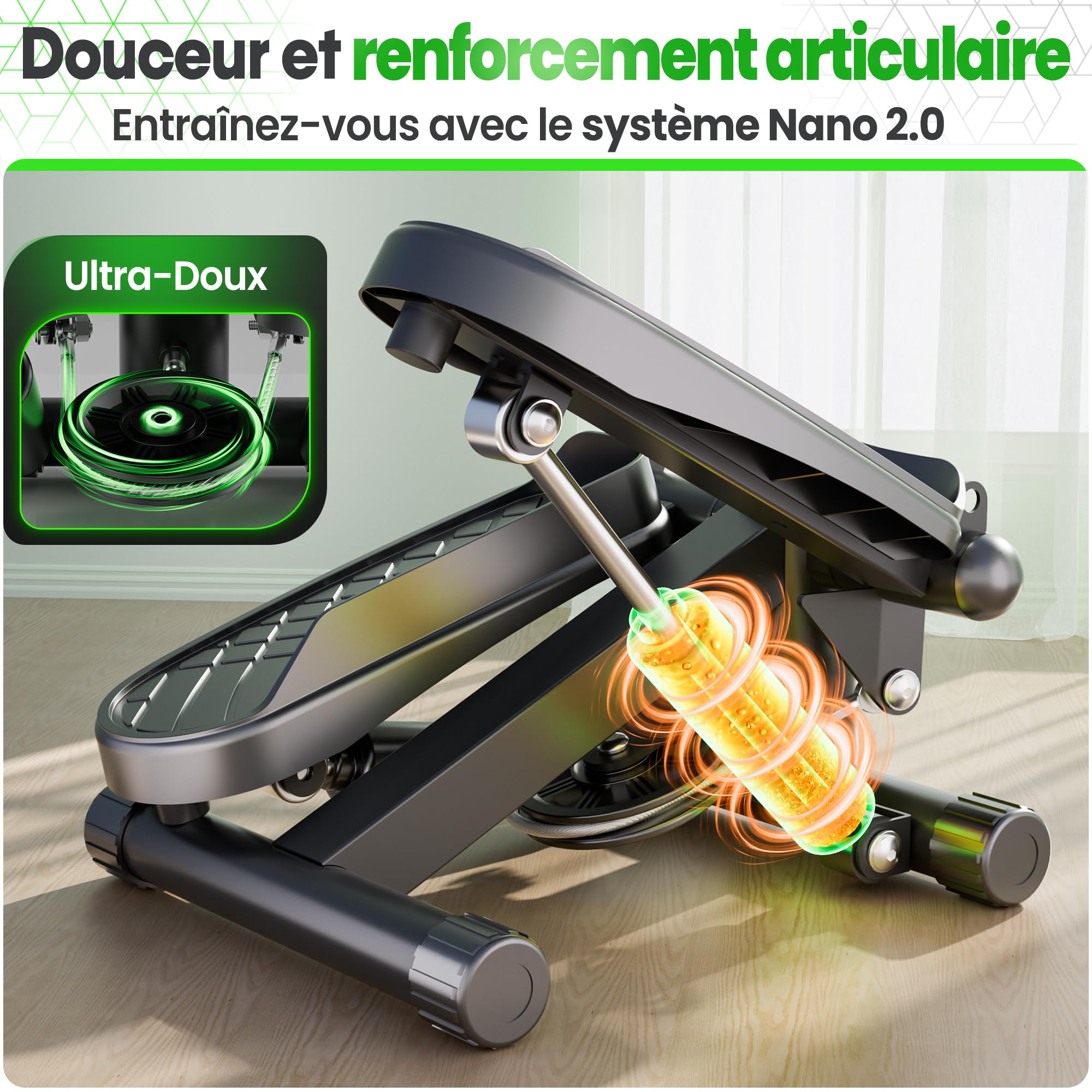 Ultrasport Mini Stepper Fitness Appartement avec Écran LCD Multifonction et Cordes de Puissance I Home Step Steppers Escalier Sport pour l'Entraînement des Jambes, des Bras, des Fesses