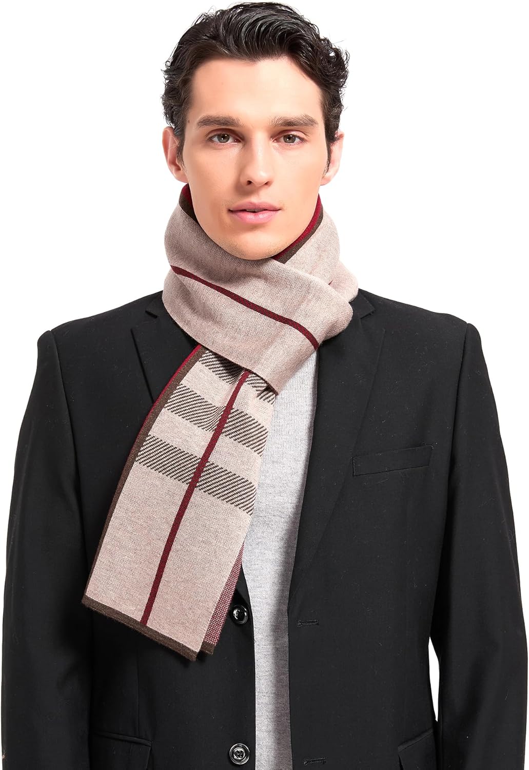 Men Winter Cashmere Scarf Wool Soft Warm Knitted Plaid Scarves for Men - Image 6