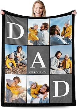 Custom Blanket With Picture Text, Personalized Best Dad Throw Photo Blanket | Blankets With Photo, Customized Christmas Birthday Gifts For Daddy Dad Husband, Best Dad Ever Gifts From Daughter Son Wife