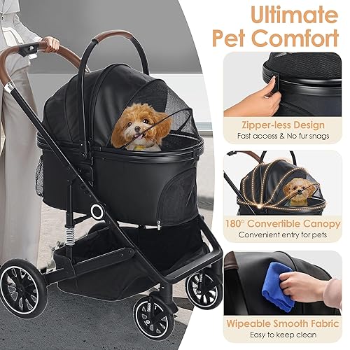 Miniatura 4 de Cochecito para mascotas con 4 ruedas, cochecitos plegables 3 en 1 para perros pequeñosmedianos y gatos de hasta 50 libras, transportador de viaje