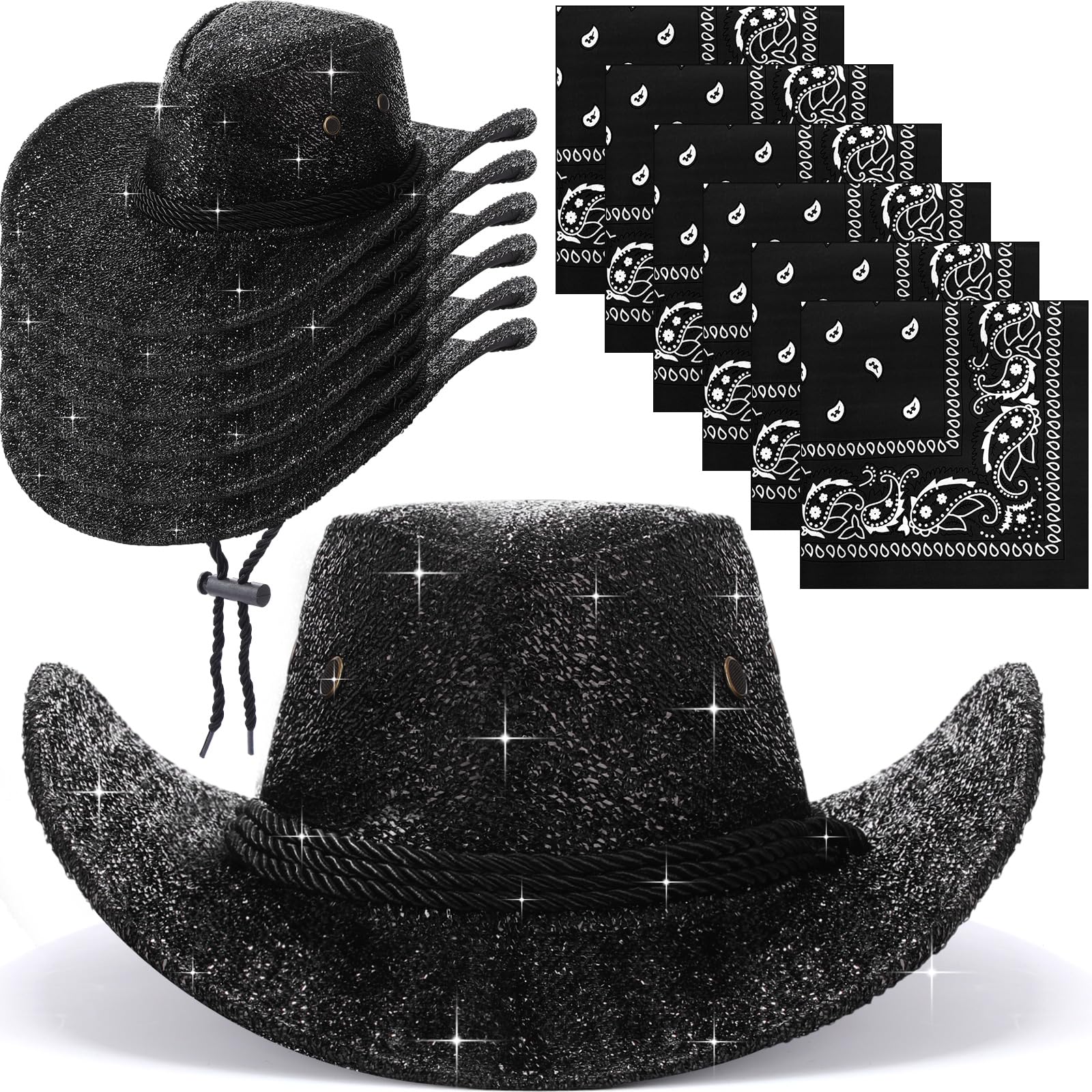 Zhanmai 12 Pcs Cowboy Hat and Bandana Cowboy Cowgirl Hats Bulk Western Party Costume Halloween Accessory