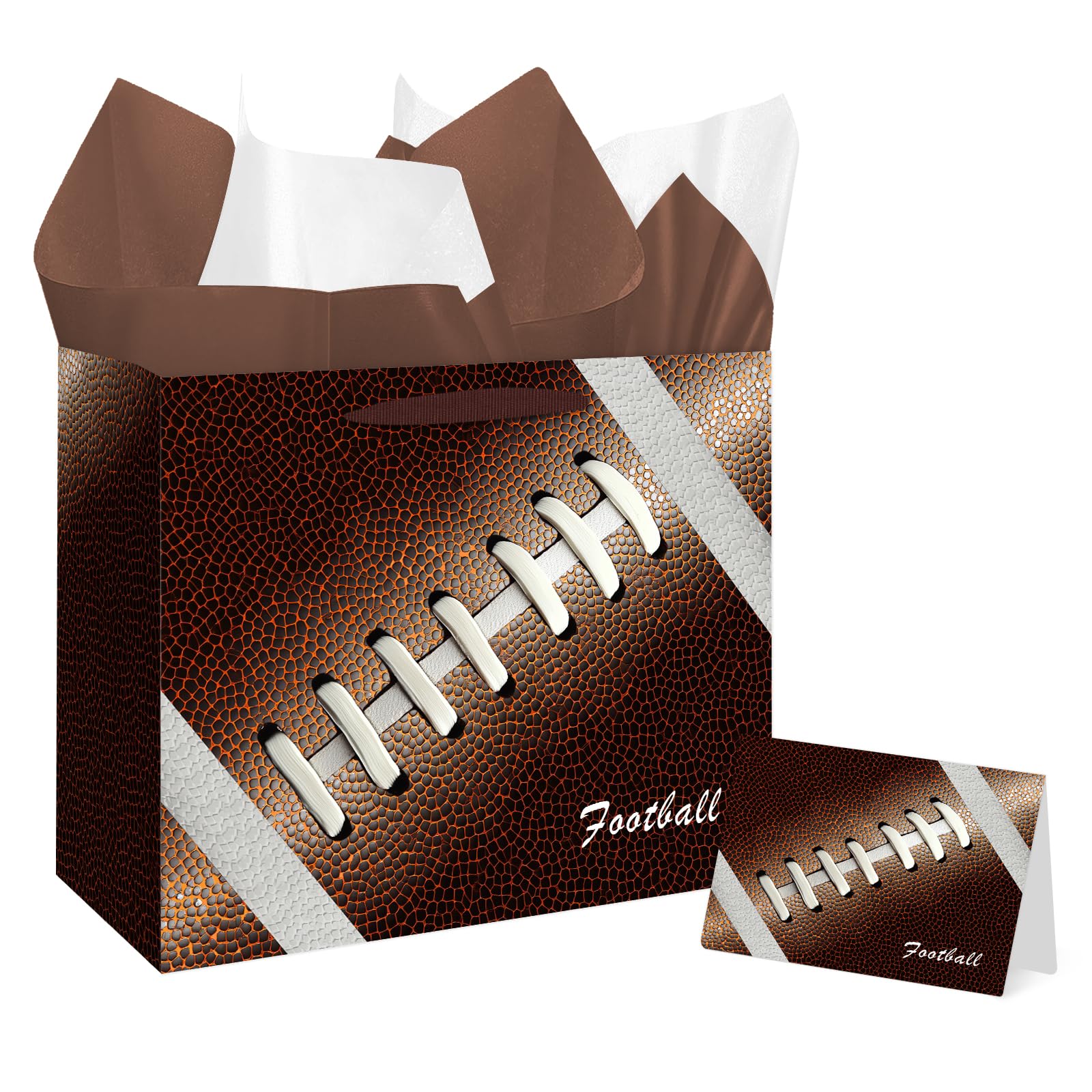 Jiaoiudi Football Party Bags with Tissue Paper Greeting Card Football Gift Bags Large with Handles Football Goodie Bags