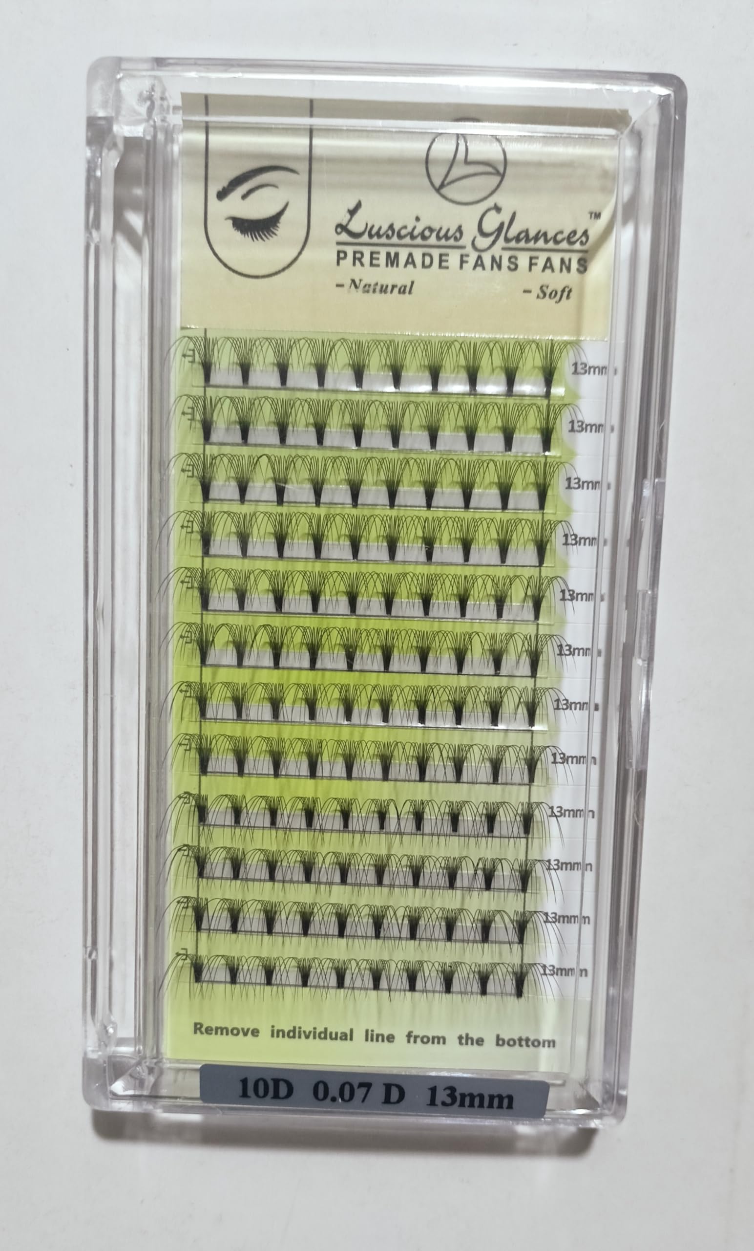 Luscious Glances Premade Volume Eyelash Extensions 0.07 10D Lash Extensions D Curl Premades Volume Premade Fans Long Stem (13 MM)
