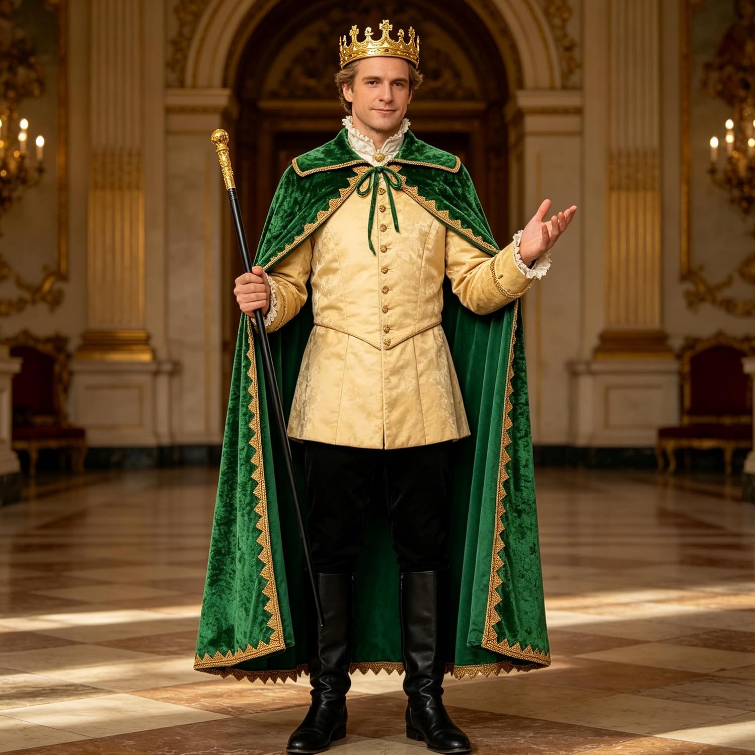 King Costume for Men and Women, Queen Costume,Adult King Cape Robe Metal Crown Scepter