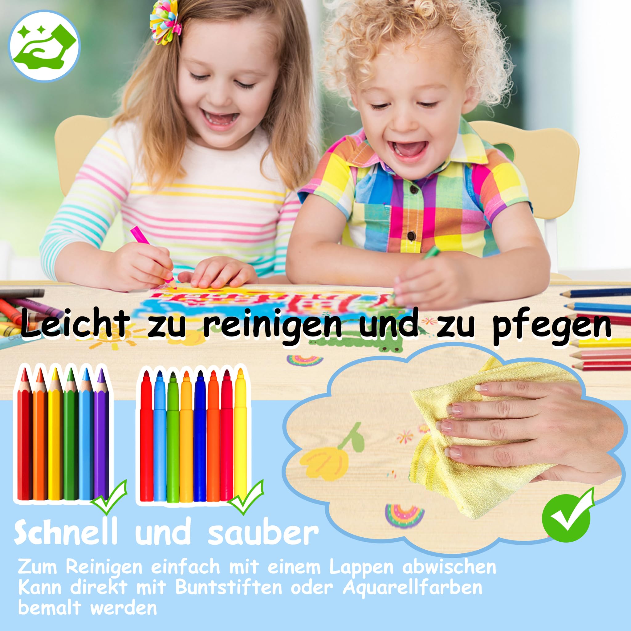 LARS360 Set da Tavolo per Bambini con 4 Sedie Regolabili, Set Tavolo Bambini in HDPE&ABS, Mobili Multifunzionali per Bambini a partire da 2 anni (120 x 60 x 60 cm, Colore Legno)