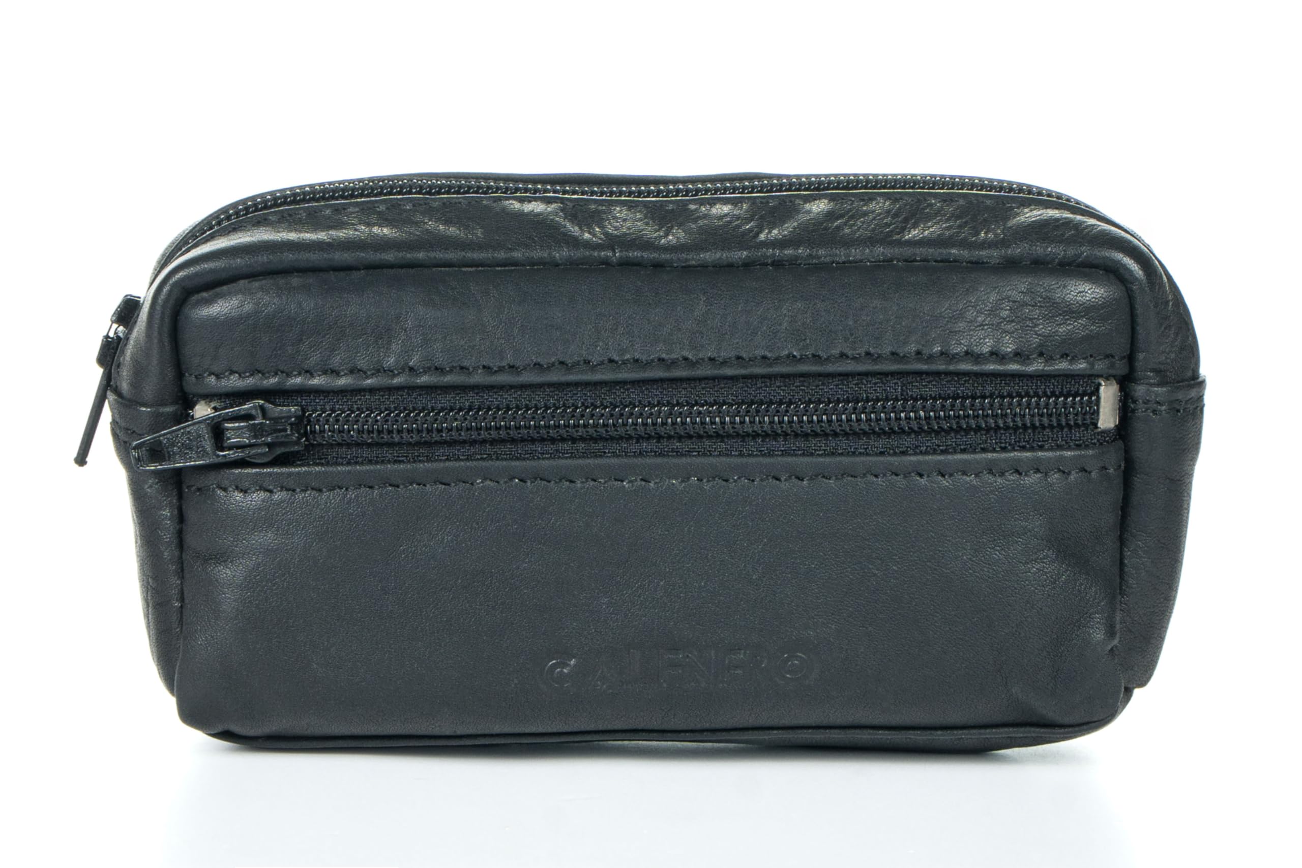 Calfnero Genuine Leather Key Case Multi use Key and Coin Wallet with Zip and Pocket-Leather Key Case (Black)