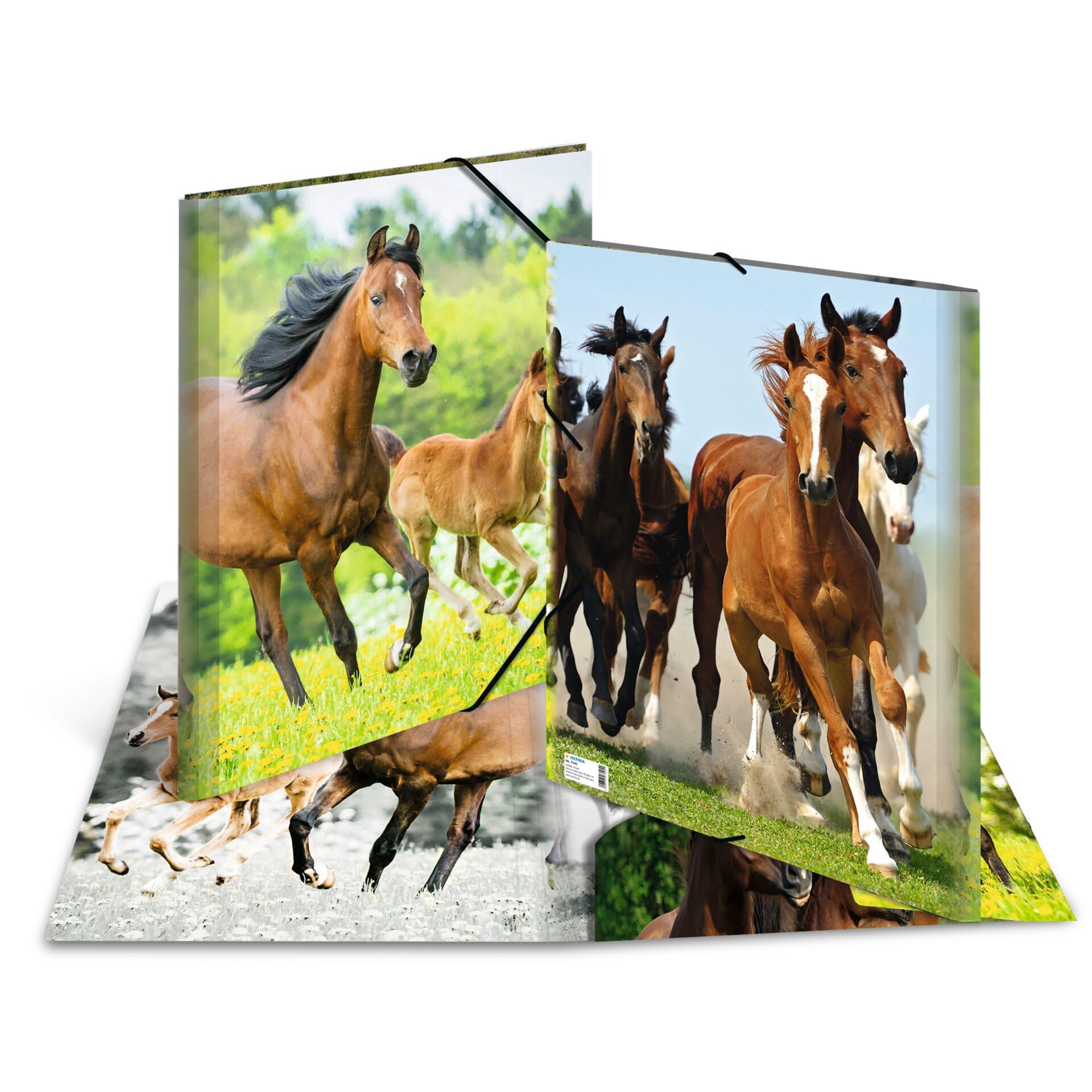 HERMA Sammelmappen A3 Tiermotive Set, 10 Stück, Kinder Eckspanner-Mappen aus Kunststoff mit Tier Motiv, Gummizug, Innenklappen und Innendruck für Jungen und Mädchen