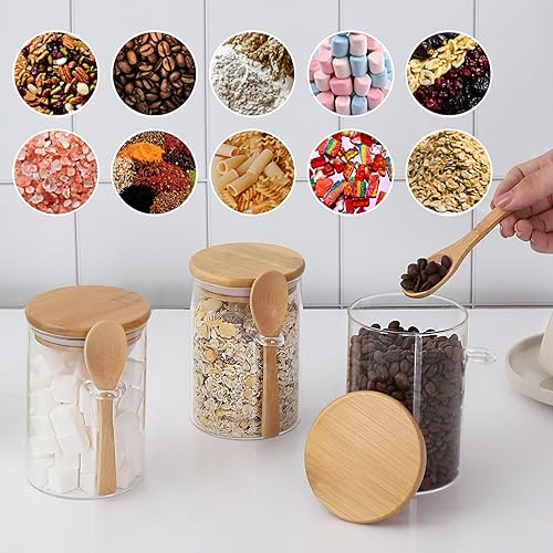 Miniatura 7 de Recipiente de sal de baño para azúcar, tarro de vidrio de 17 onzas con tapa y cuchara de bambú, soporte para cubos de azúcar y recipiente para