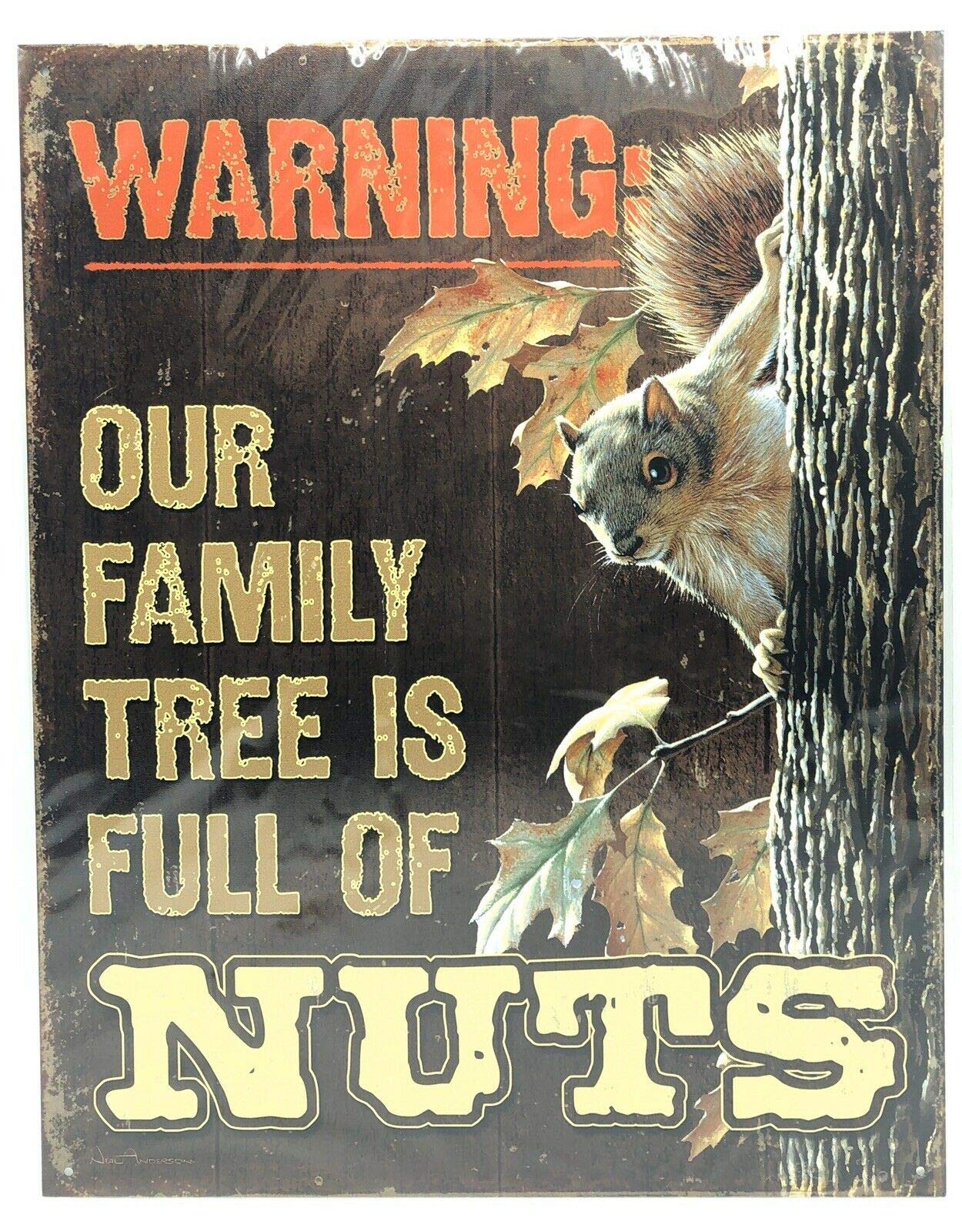 Kueprae A39 Tin Metal Sign Warning Our Family Tree Is Full Of Nuts Metal Plaque 12X8 Inches
