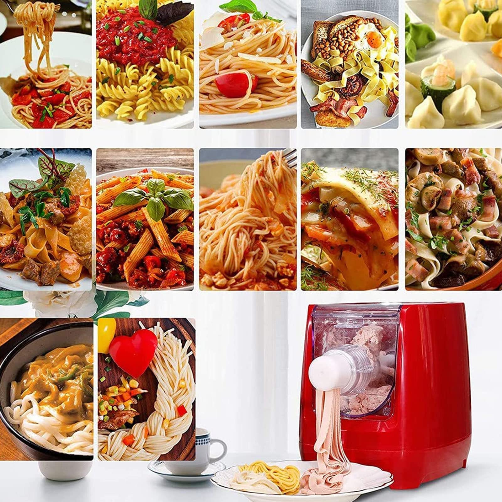 Impastatrice Per Pasta,Macchina Automatica Per Noodle,Ravioli Per Noodle/Accessori Per Mixer Da Cucina-13 Stampi, Pasta Fresca Fatta In Casa Facilmente-Spaghetti/Sottili/Fettuccine,Green
