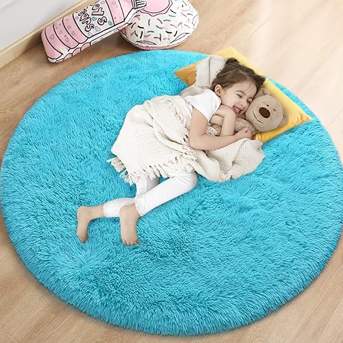Gifeas Alfombra redonda azul para dormitorio de niñas, alfombra circular esponjosa de 4 x 4 pies para decoración de habitación de niños, alfombra Gifeas Alfombra redonda azul para dormitorio de niñas, alfombra circular esponjosa de 4 x 4 pies para decoración de habitación de niños, alfombra