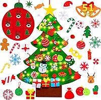 MaxFun DIY Felt Christmas Tree for Toddlers: 49 Ornaments + Tic-Tac-Toe Game, Reusable Wall Hanging Xmas Decor & Kids Party Favors