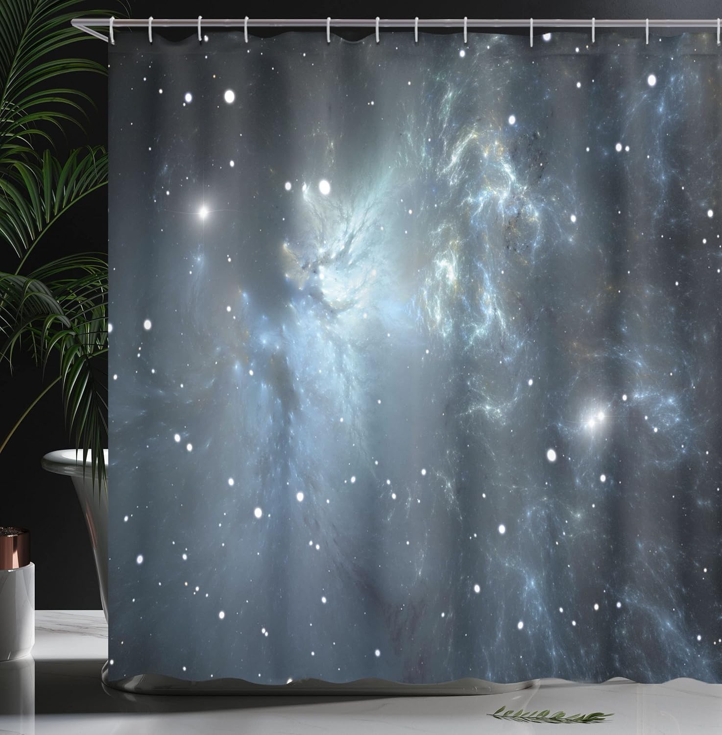 Ambesonne Constellation Shower Curtain, Infinite Space with Nebula and Stars Universal Energy Cosmology, Cloth Fabric Bathroom Decor Set with Hooks, 69" W x 70" L, Pale Blue Black White