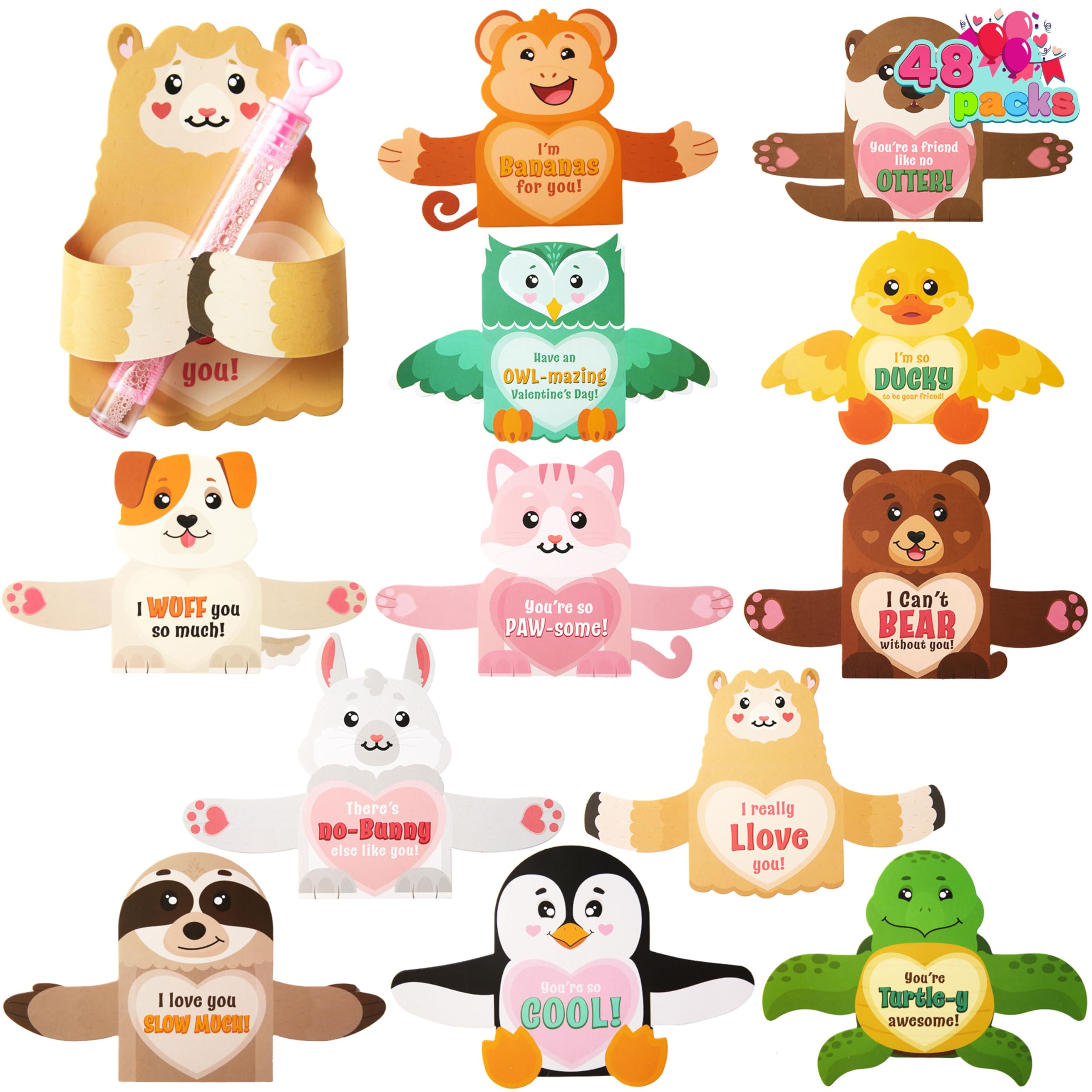 JOYIN 48 tarjetas de regalo para el día de San Valentín con diseños de animales, tarjetas de felicitación de San Valentín, tarjetas de felicitación para niños, premios de recompensas de vacaciones,