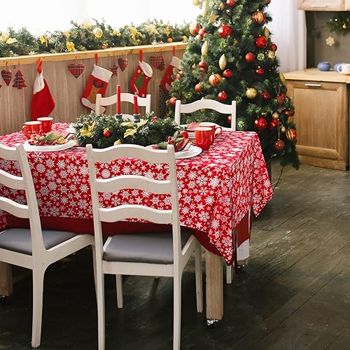 Miniatura 5 de ELECLAND Mantel de plástico de copos de nieve de Navidad, cubierta de mesa de copos de nieve de Navidad, mantel rectangular de fiesta de invierno