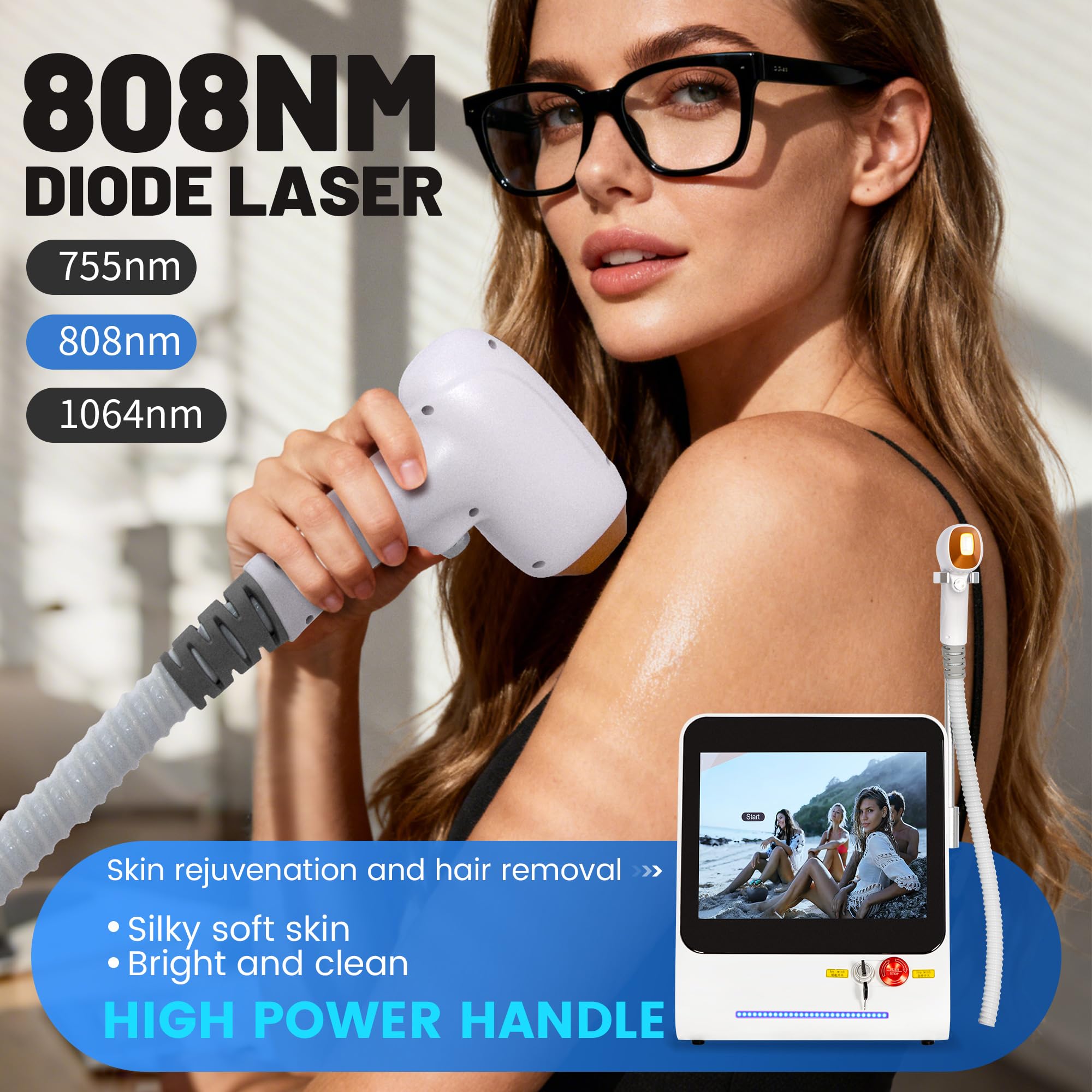 Depilatore Laser a Diodi Indolore 2026, Tecnologia di Raffreddamento Integrata, 3 Lunghezze d'Onda (808nm/755nm/1064nm), Per Viso e Corpo, Ideale per Uso Domestico e Spa