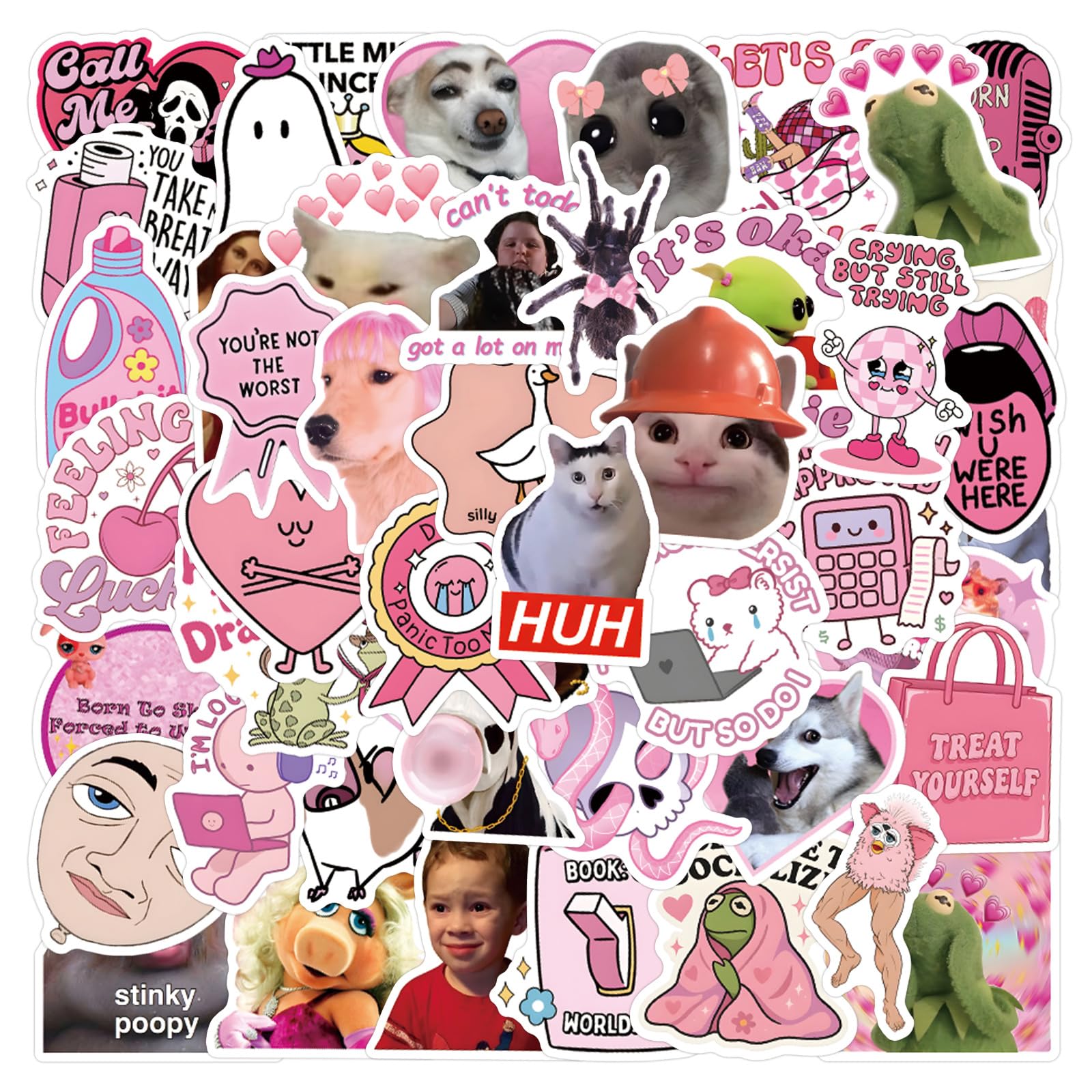 100Pcs Pink Funny Stickers Pack for Laptop Luggage Scrapbooking Skateboard Guitar Water Bottle, Gift for Teens Kids Girls