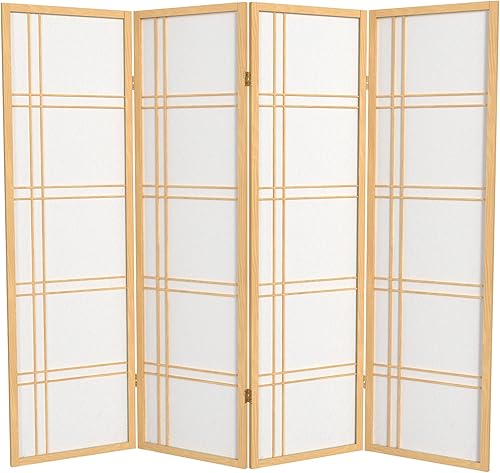 Oriental Furniture Pantalla Shoji de doble cruz de 5 pies de alto natural 4 paneles