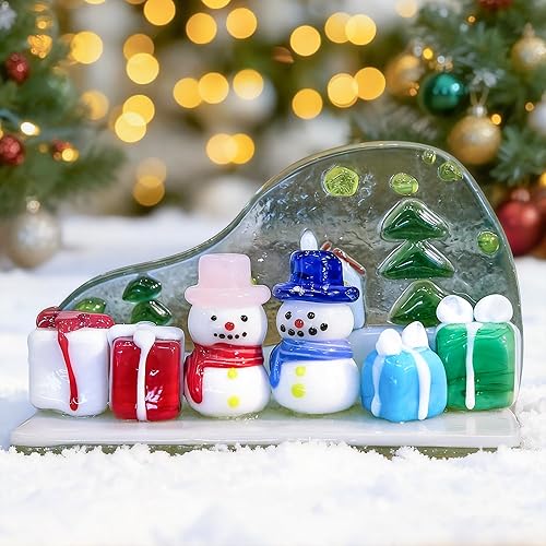 H&D HYALINE & DORA Decoración de muñeco de nieve de vidrio soplado, adorno de muñeco de nieve de Navidad con caja de regalo, figuras de cristal