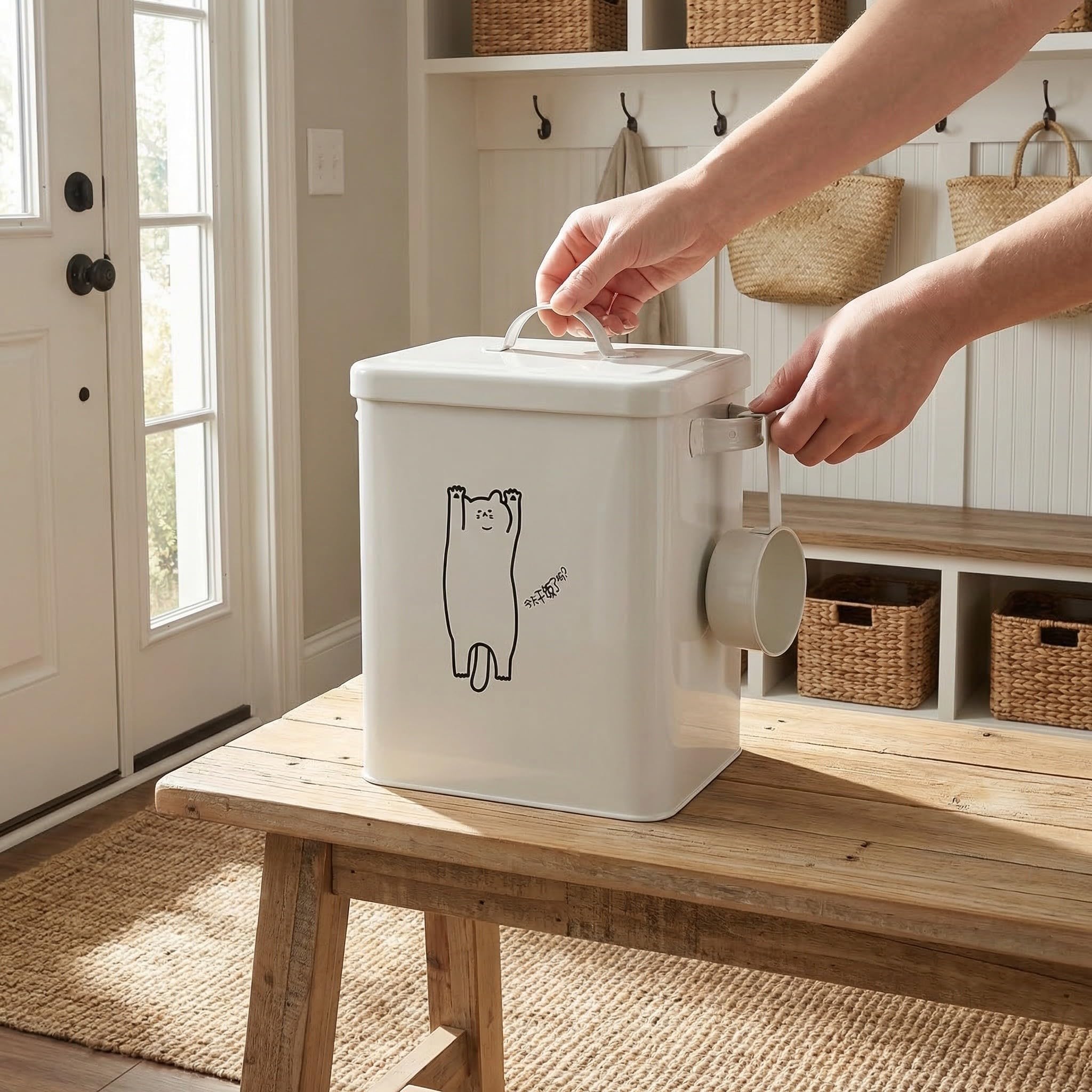Contenedor Hermético para Comida de Perros, Gran Capacidad, Hierro Blanco