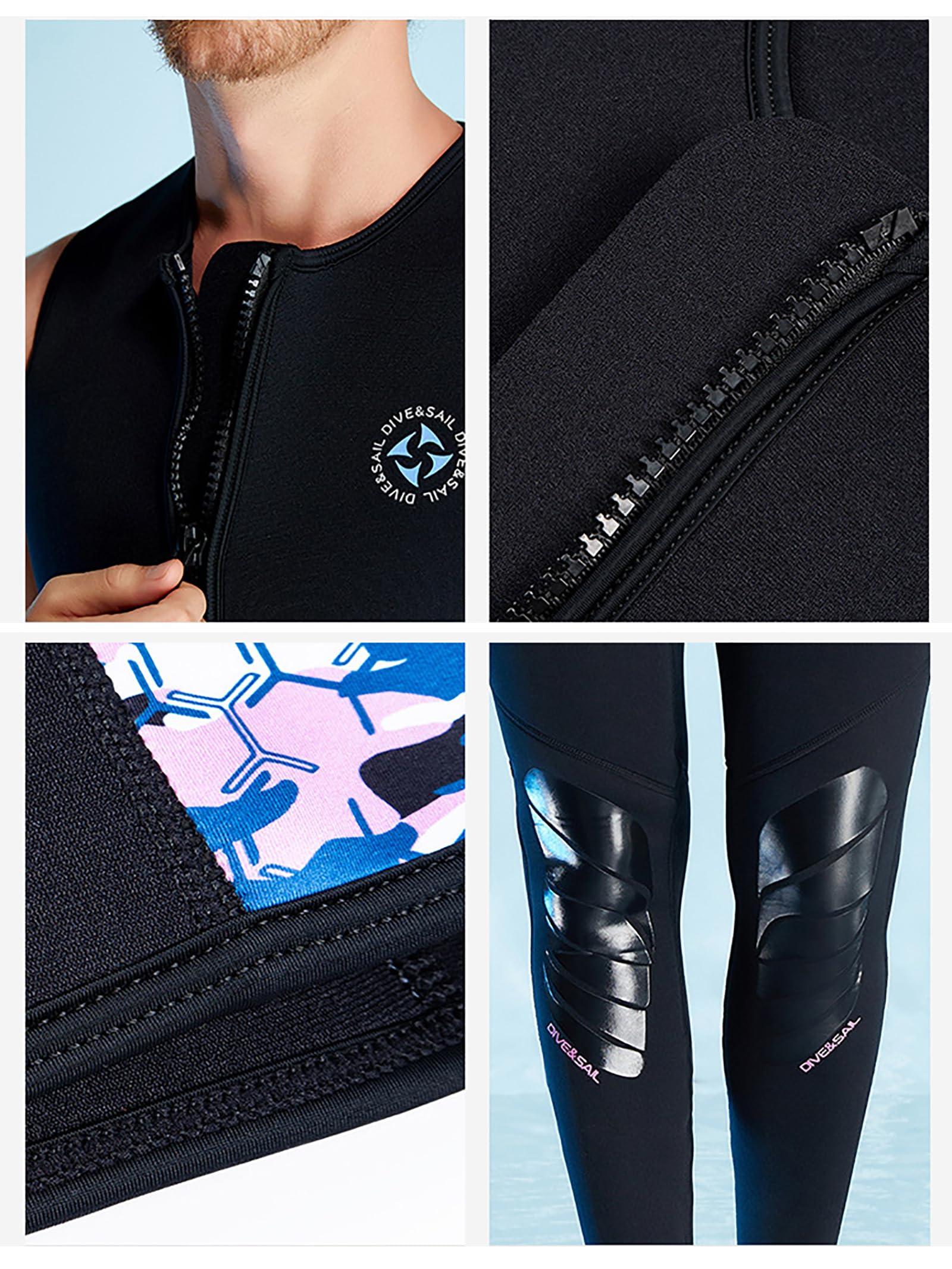 Muta 3+2 mm Due Pezzi da Uomo e Donna, Gilet da Immersione in Neoprene SCR con Cerniera Frontale e Pantaloni da Immersione Regolabili, Set Termico per Immersioni Subacquee, Apnea